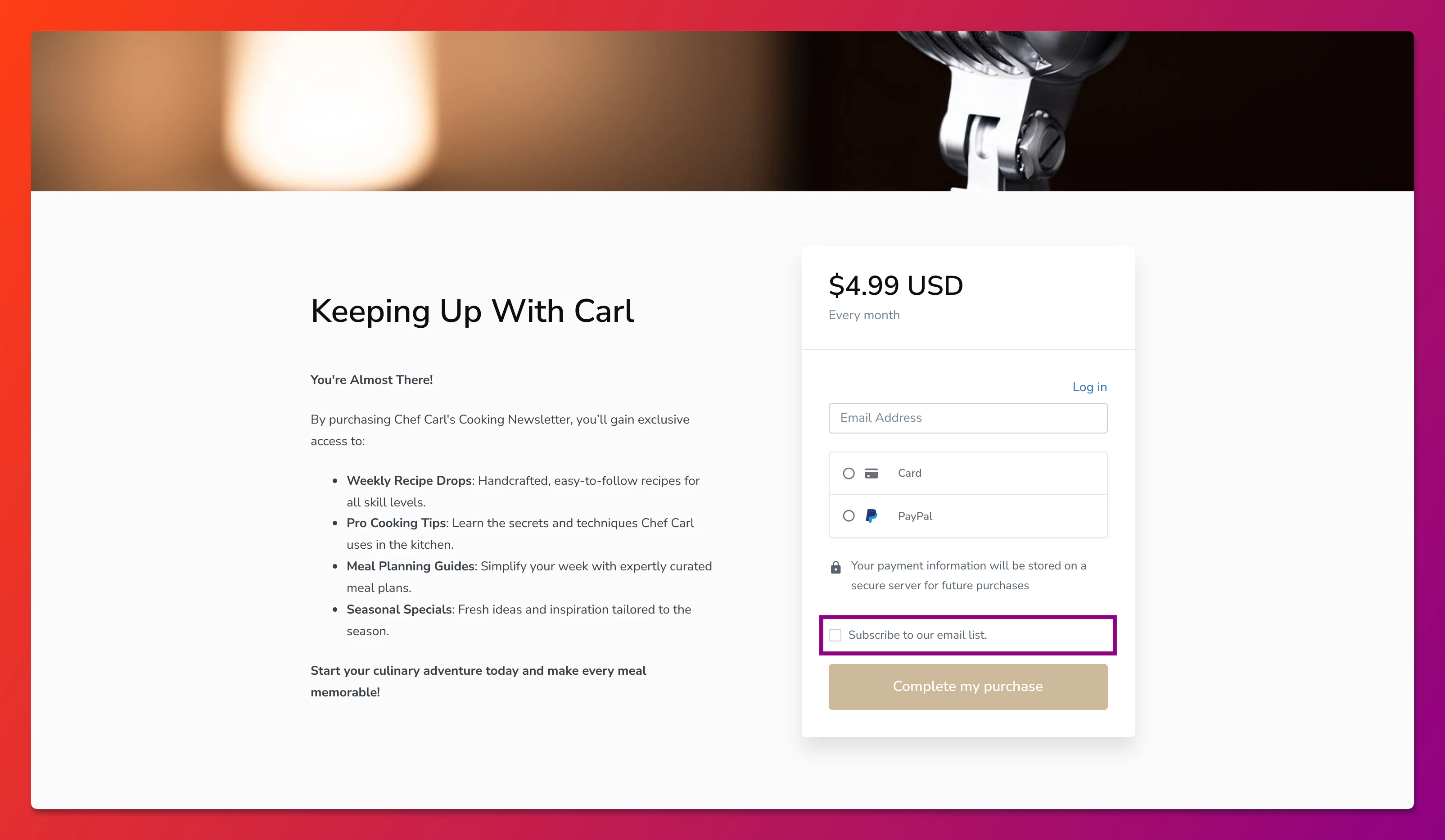 Email opt-in message settings