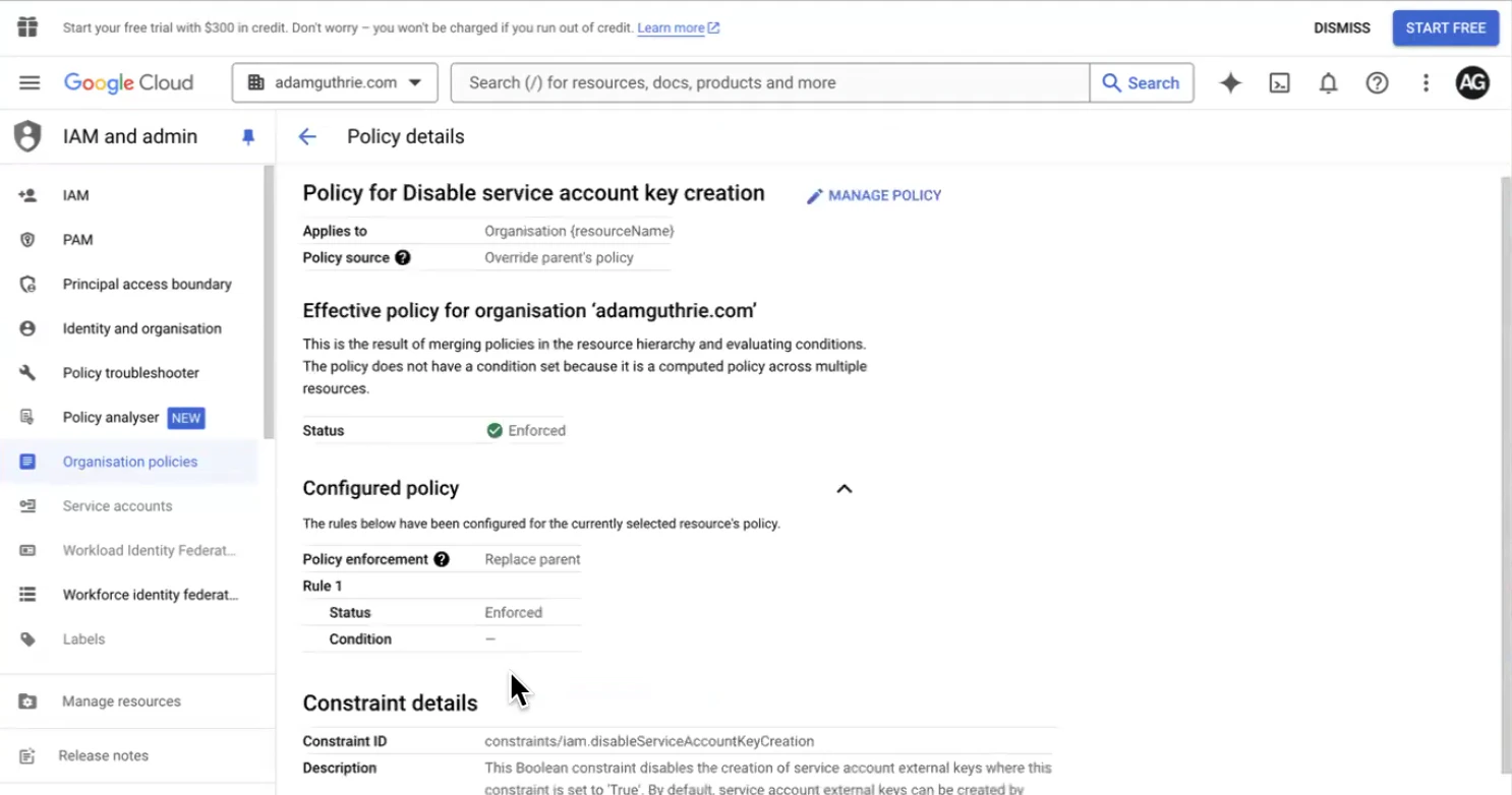 Manage Policy for service account