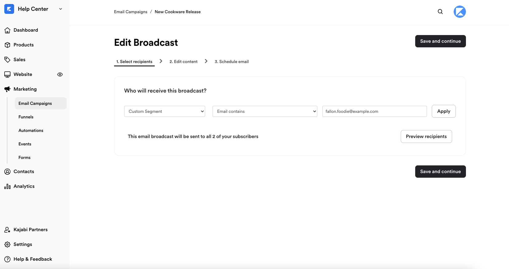Select Single Contact Filter