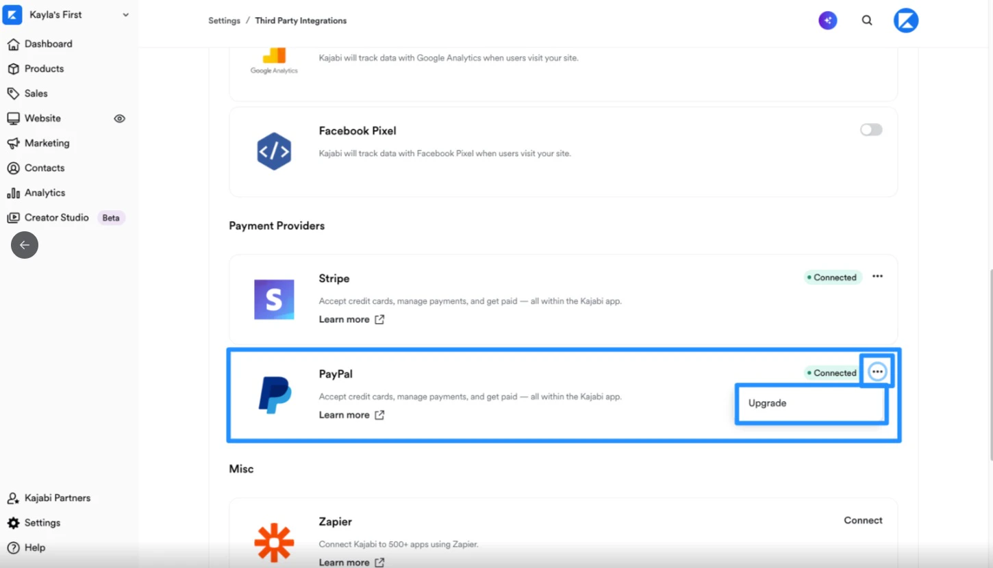 PayPal upgrade button
