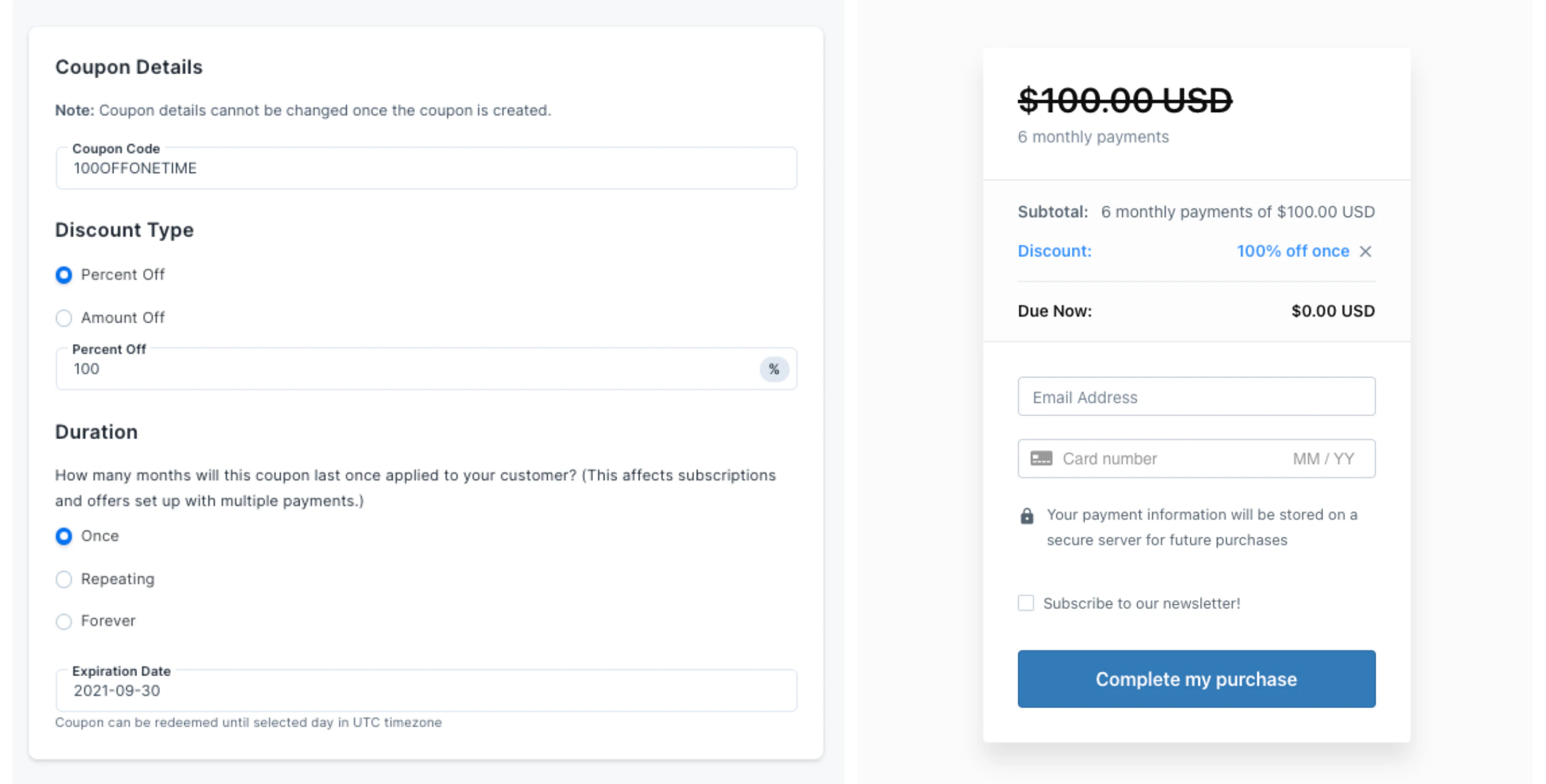 100% off once payment plan example