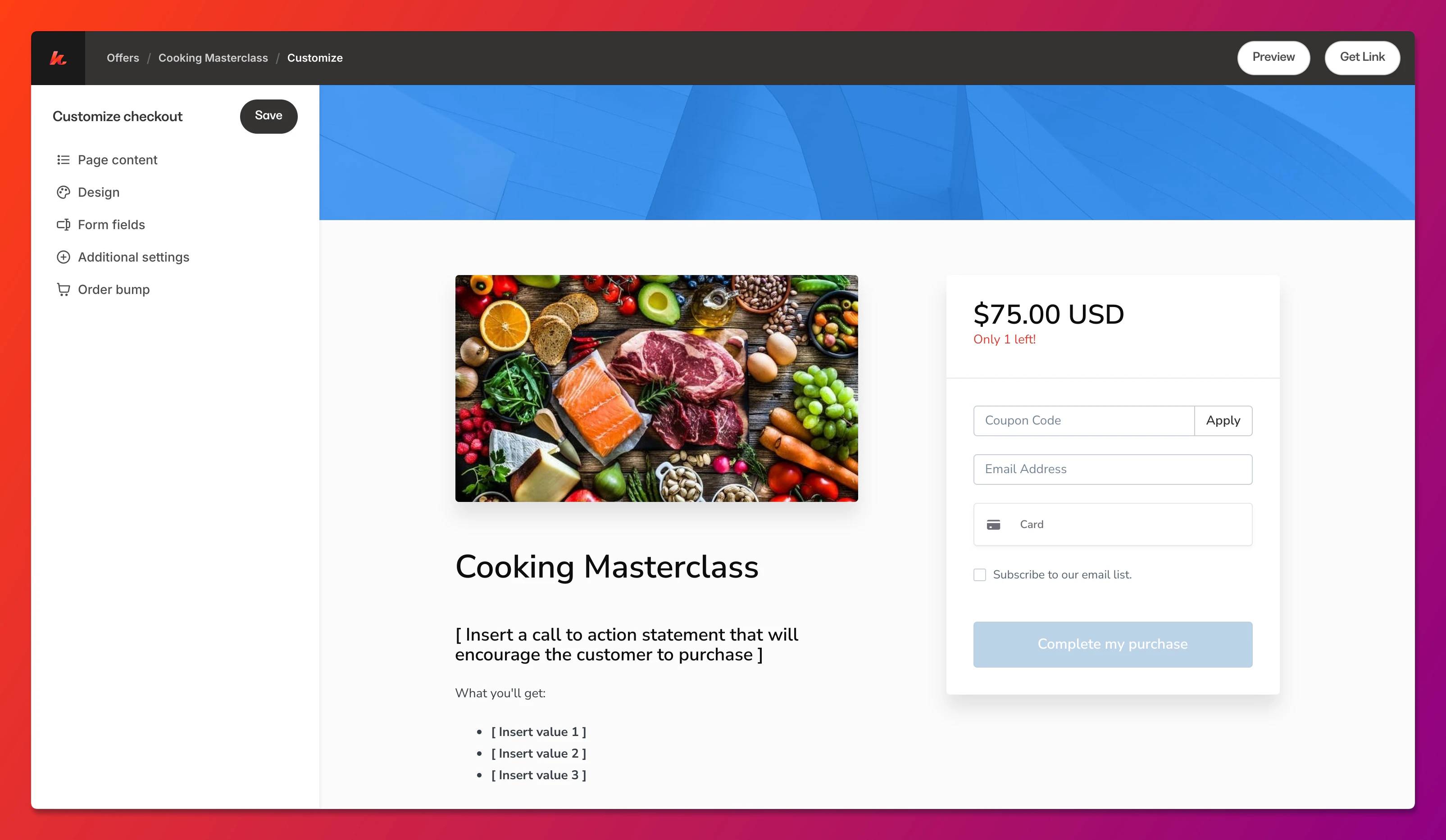 2018 checkout template