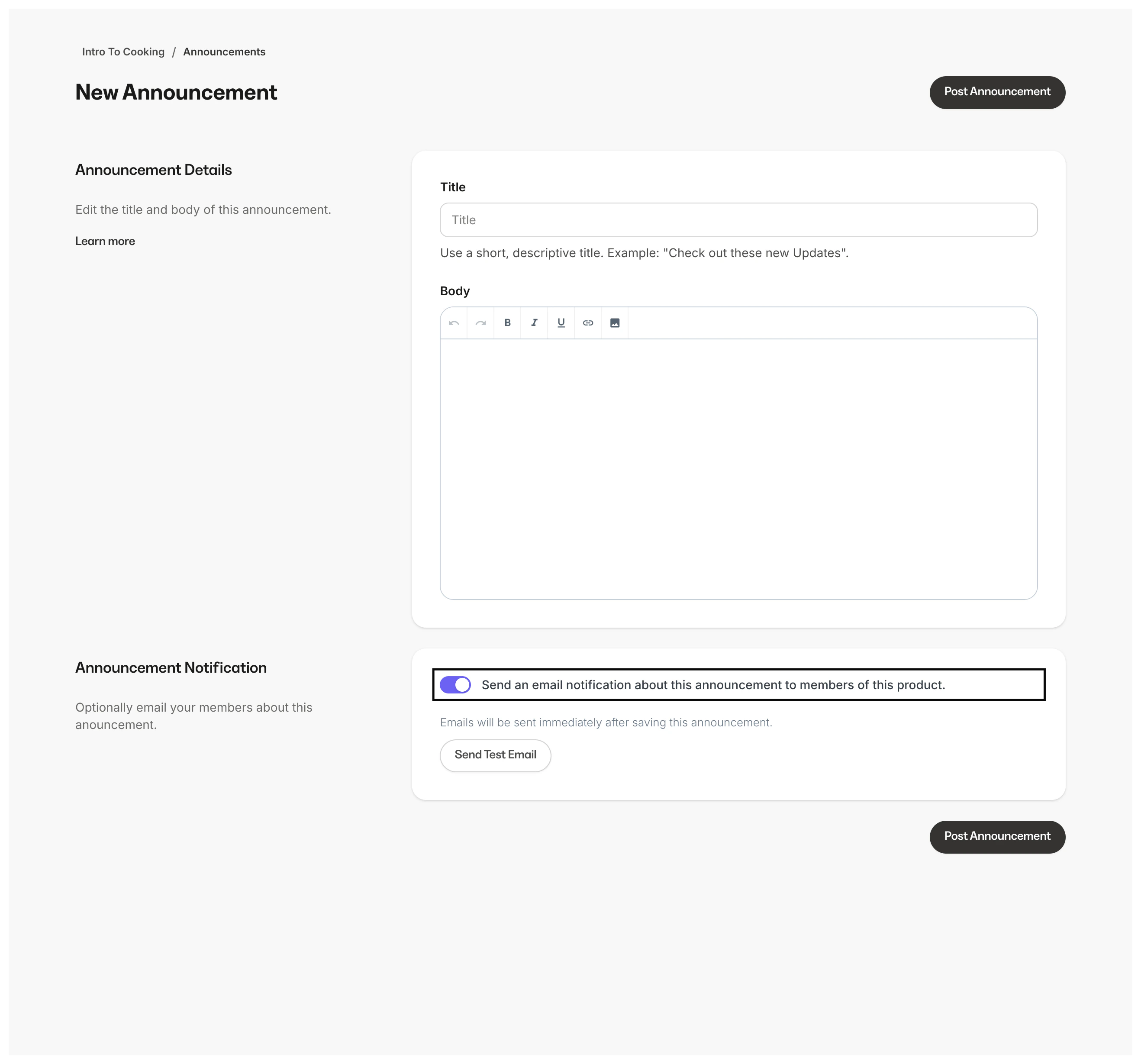 Email notification checkbox