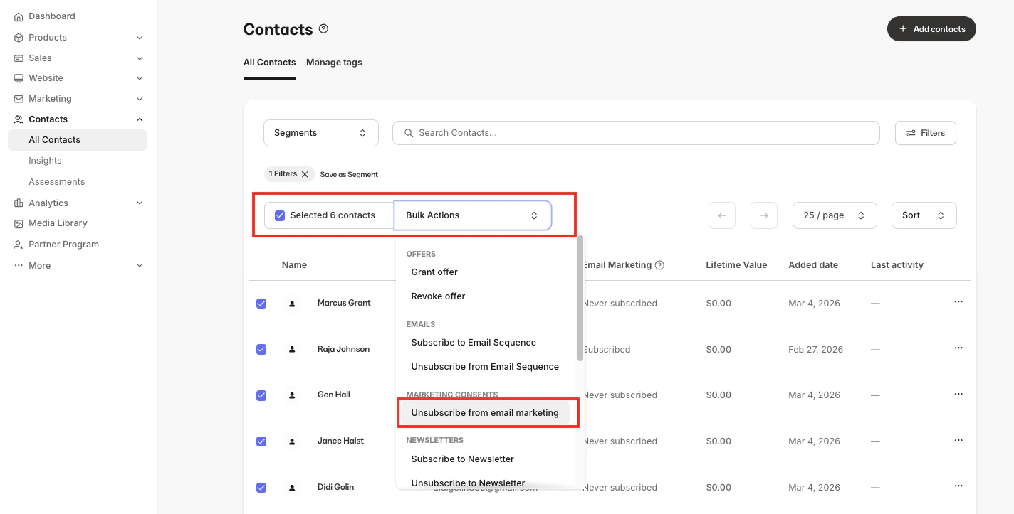 Contacts Unsubscribe