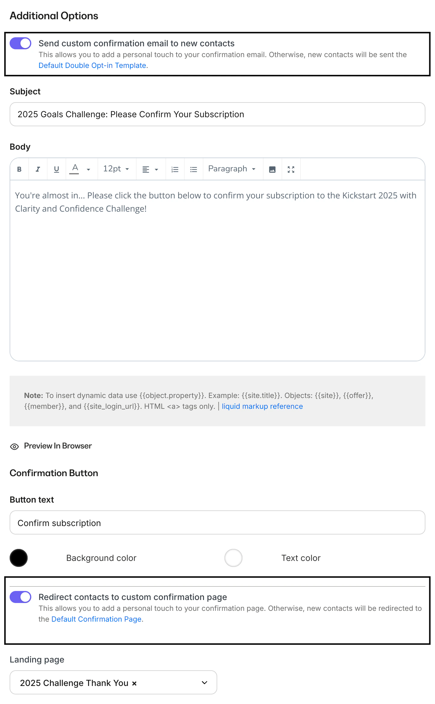 Double opt-in customizations