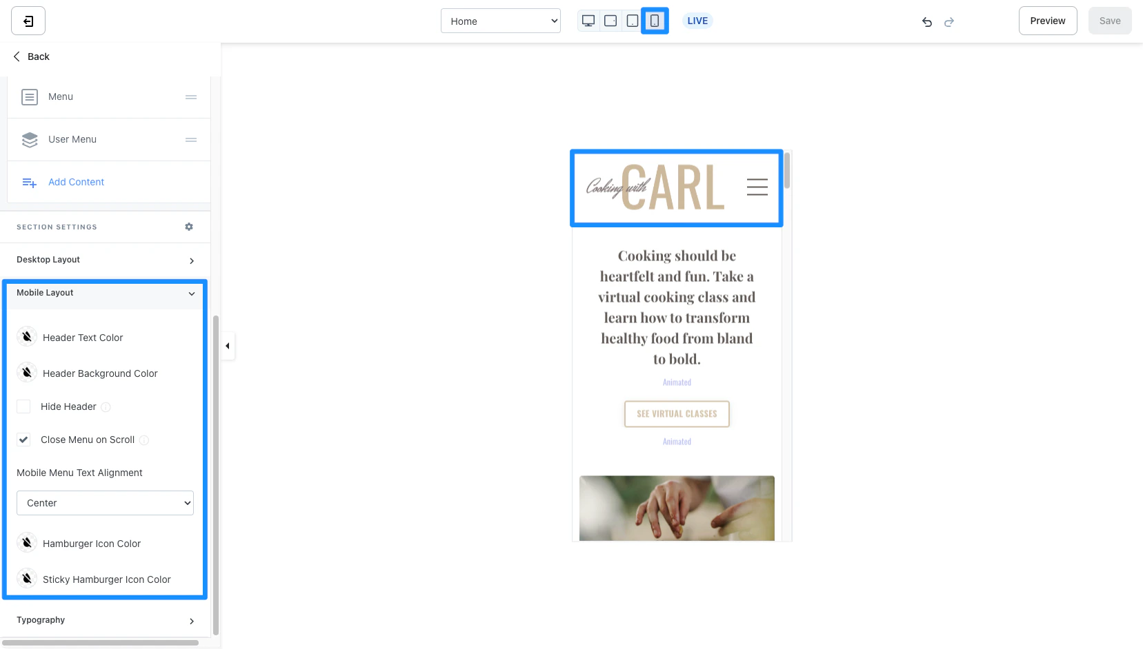 Header Mobile Layout