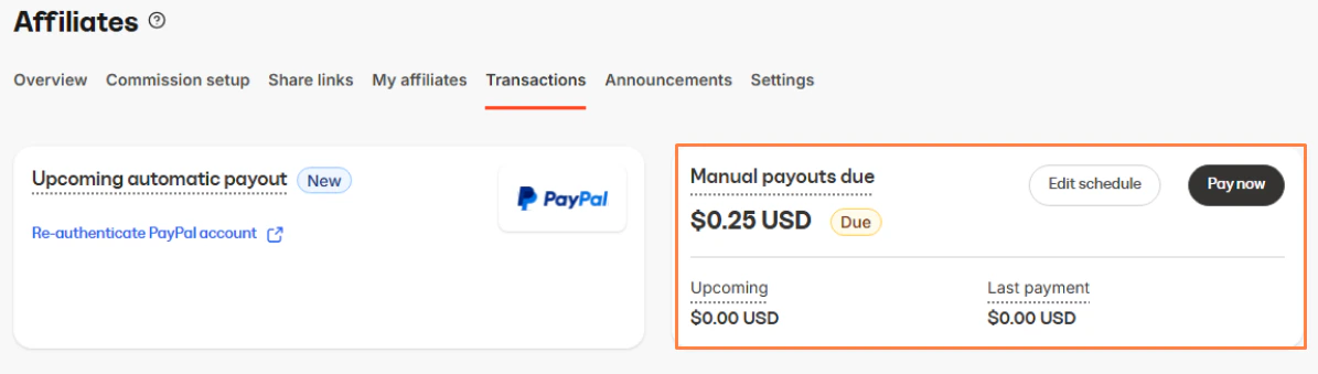 Manual payouts