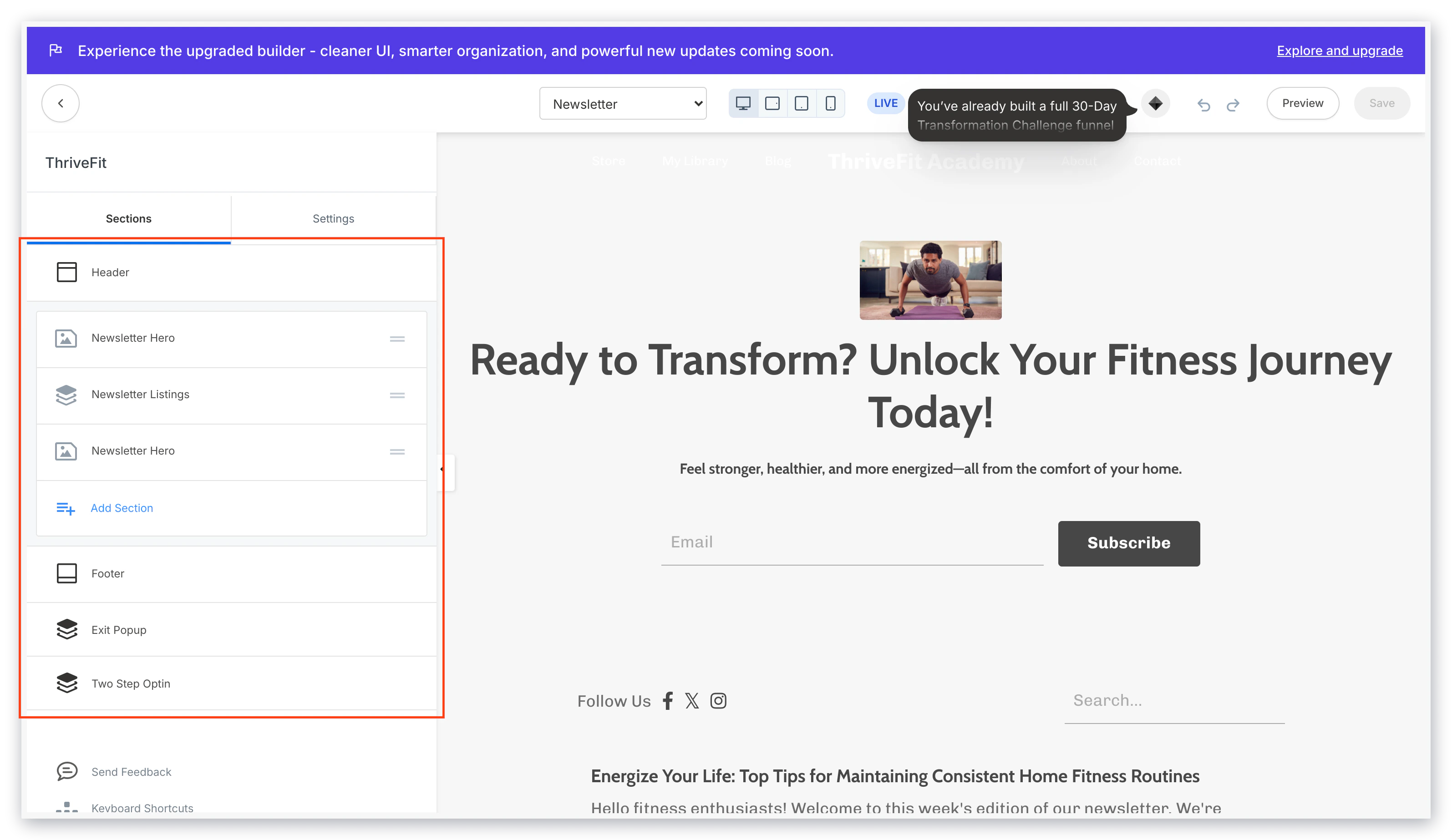 Newsletter customization sidebar