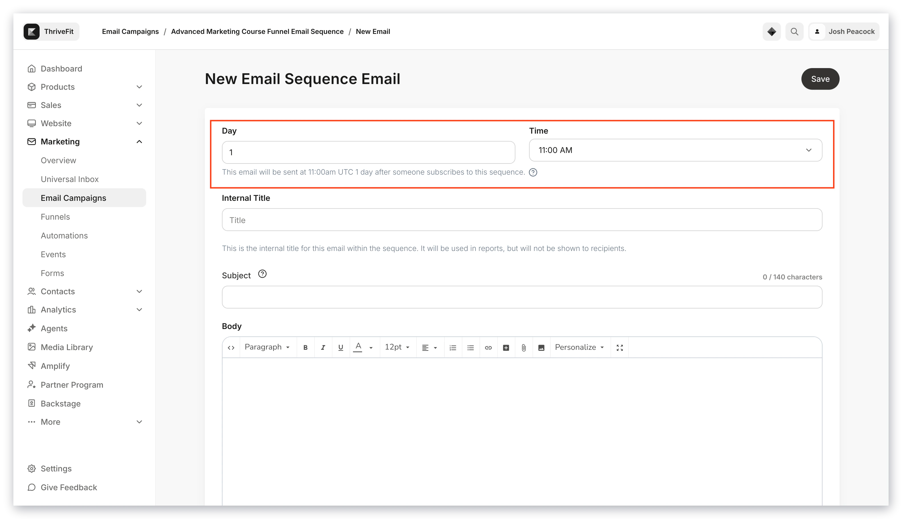 Email Sequence Timing Settings