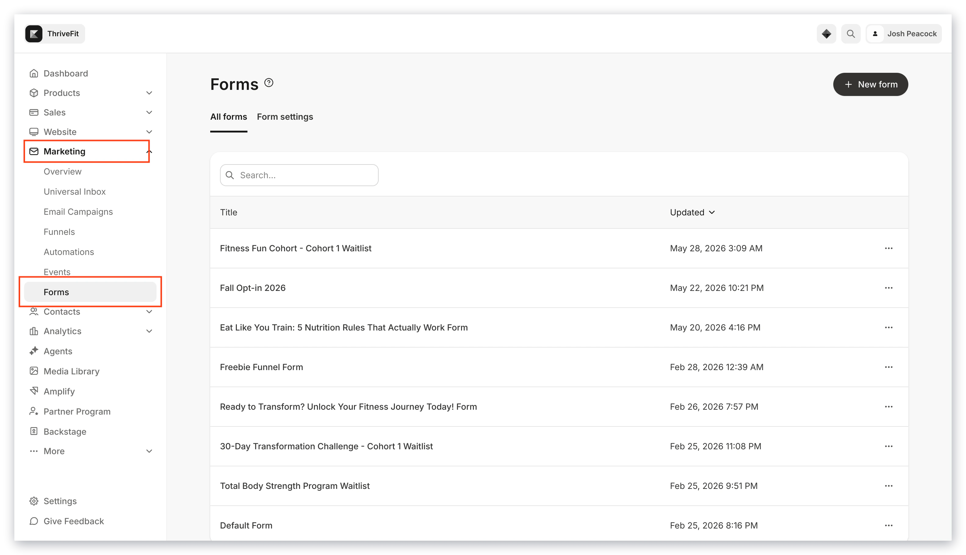 Forms list