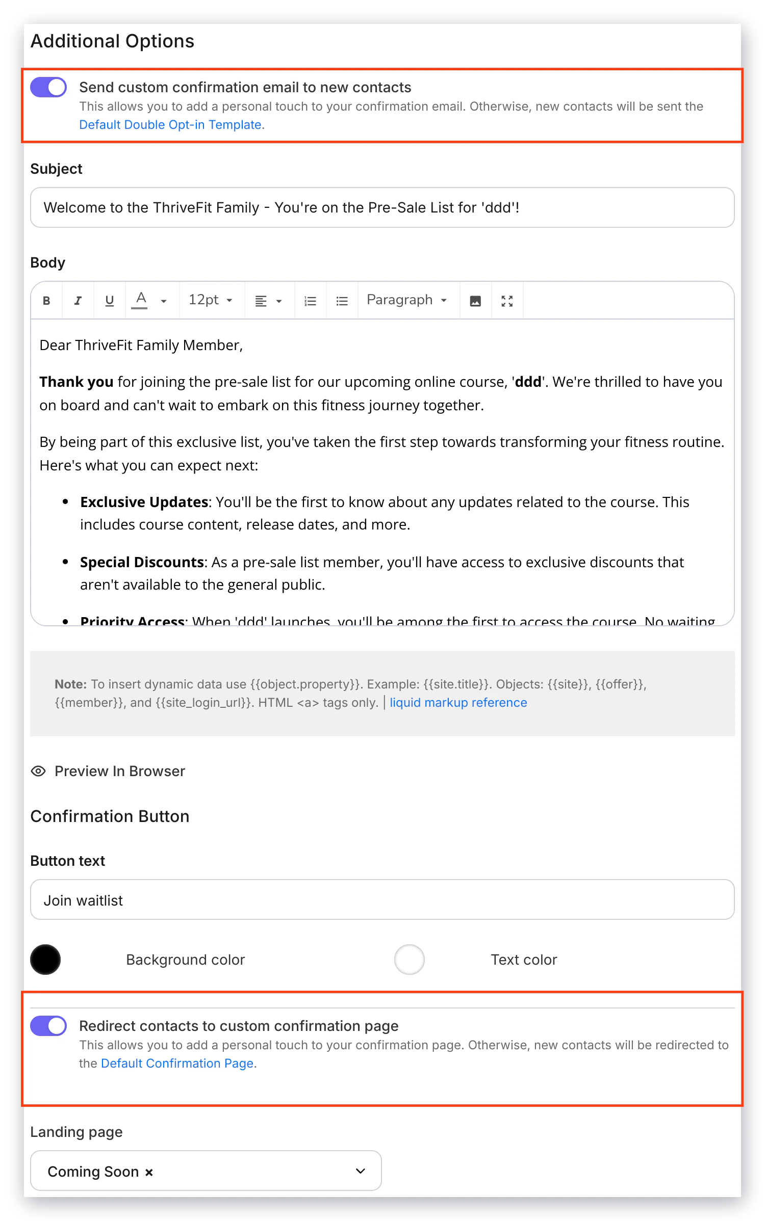 Double opt-in customizations