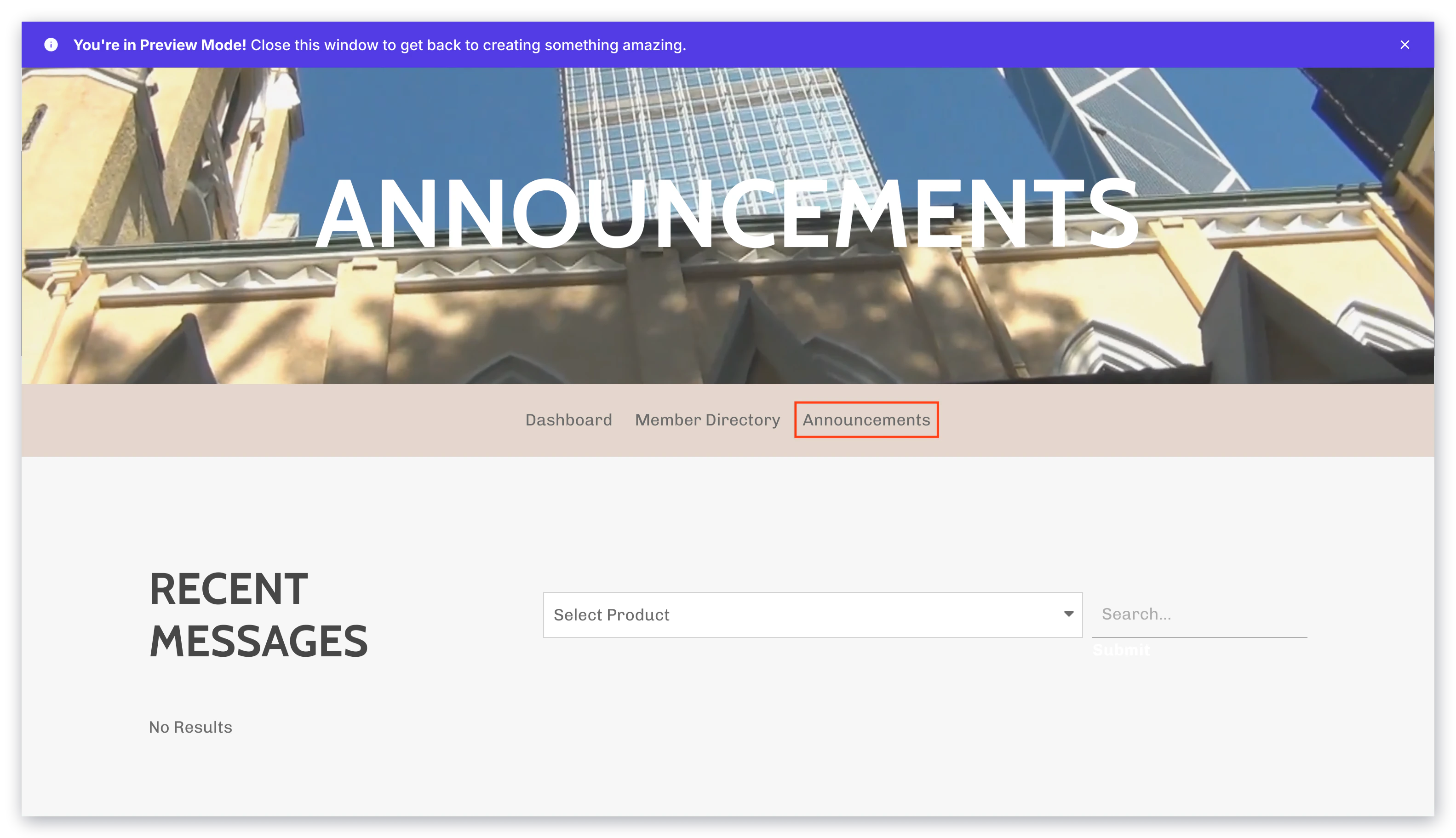 Announcements tab