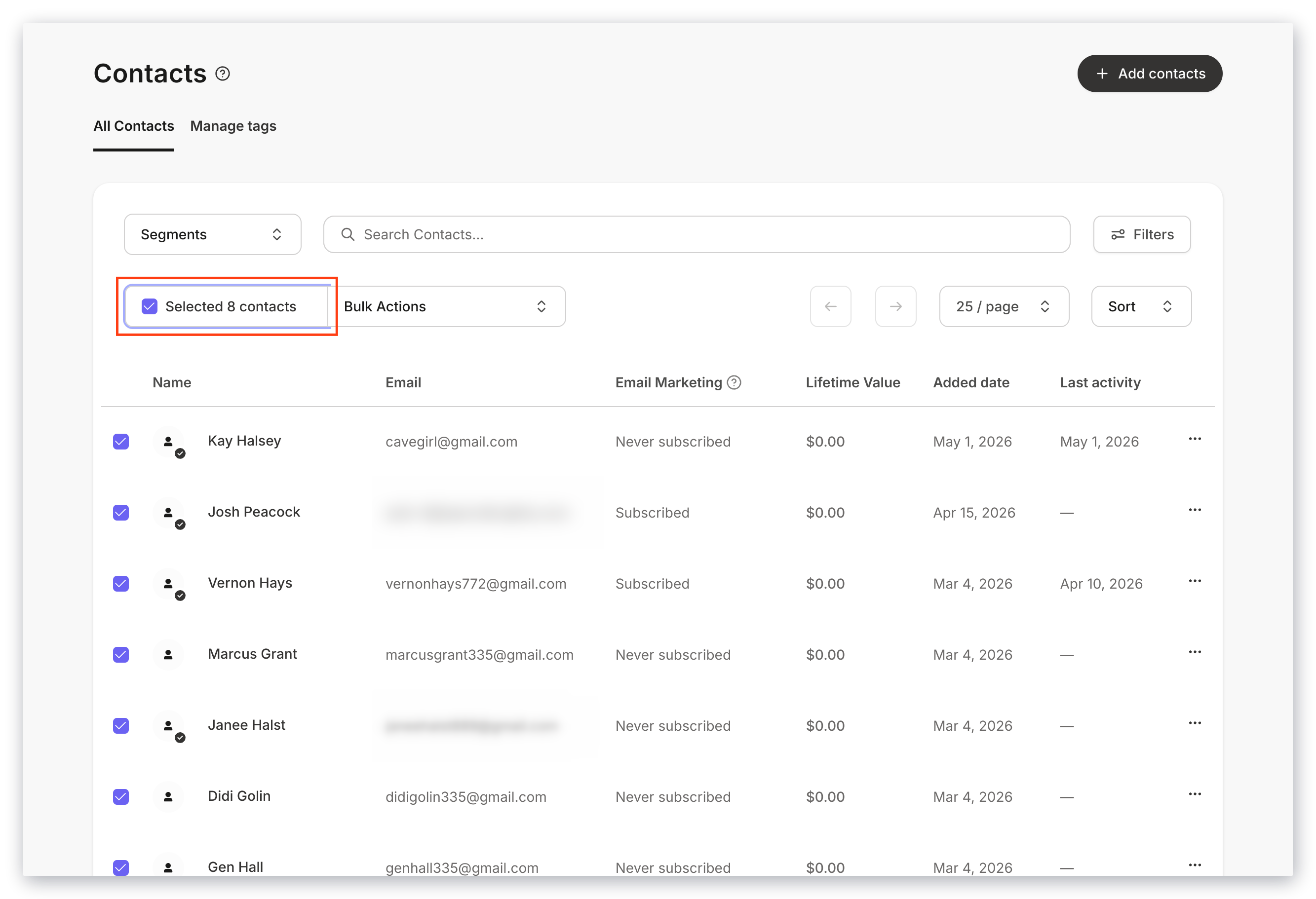 Bulk tag contacts