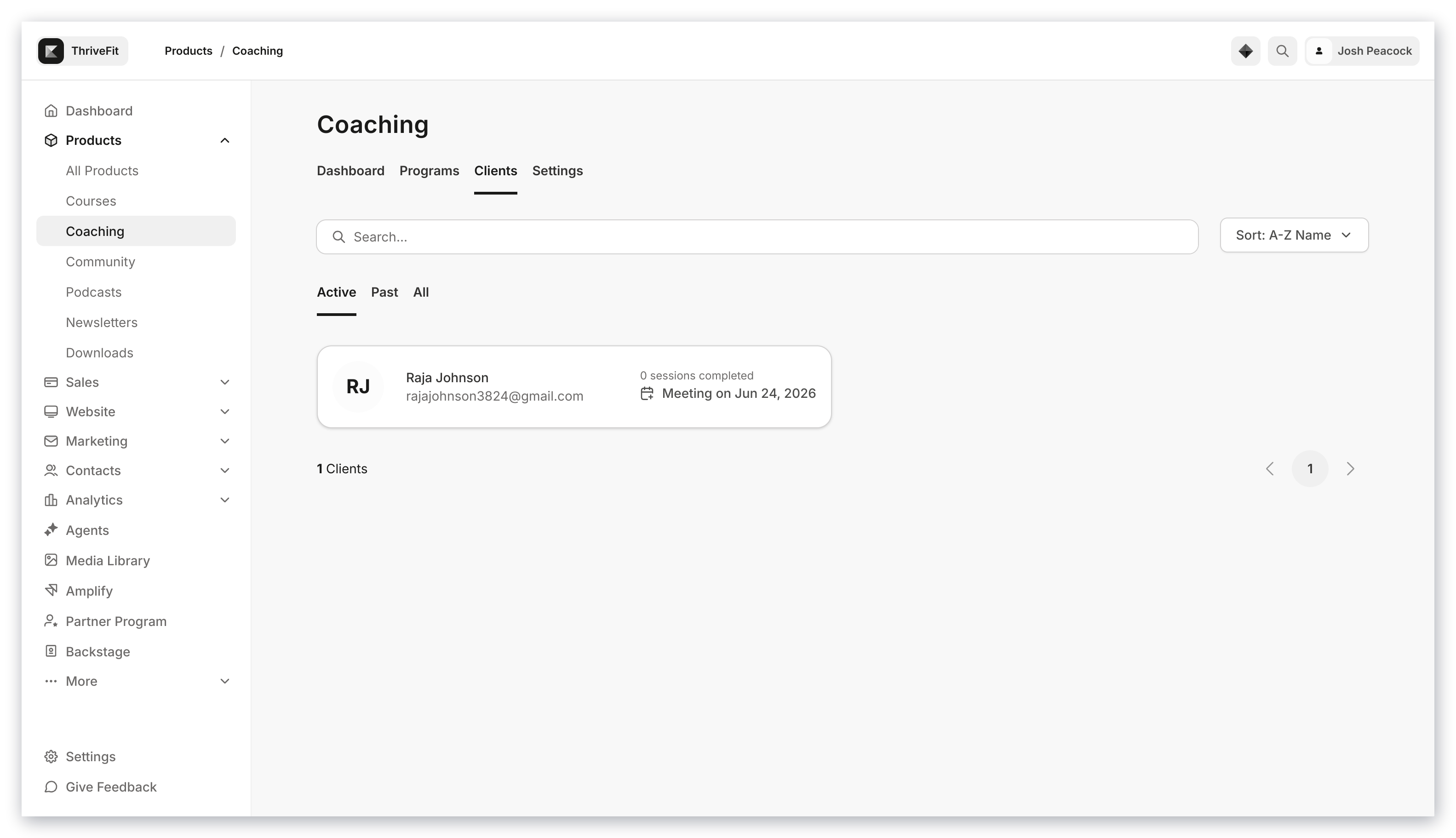 Coaching Client Admin Dashboard