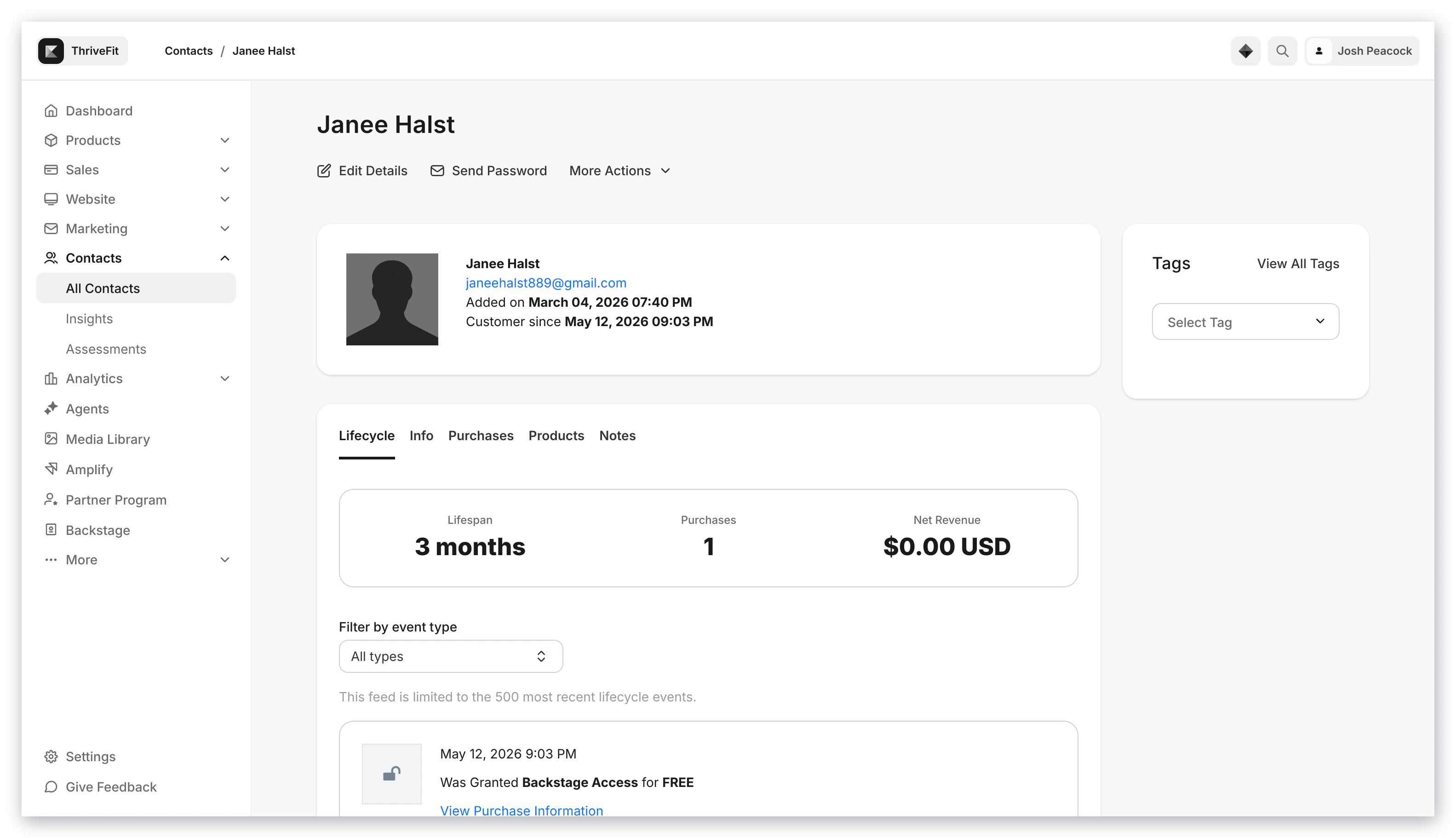 Customer profile features