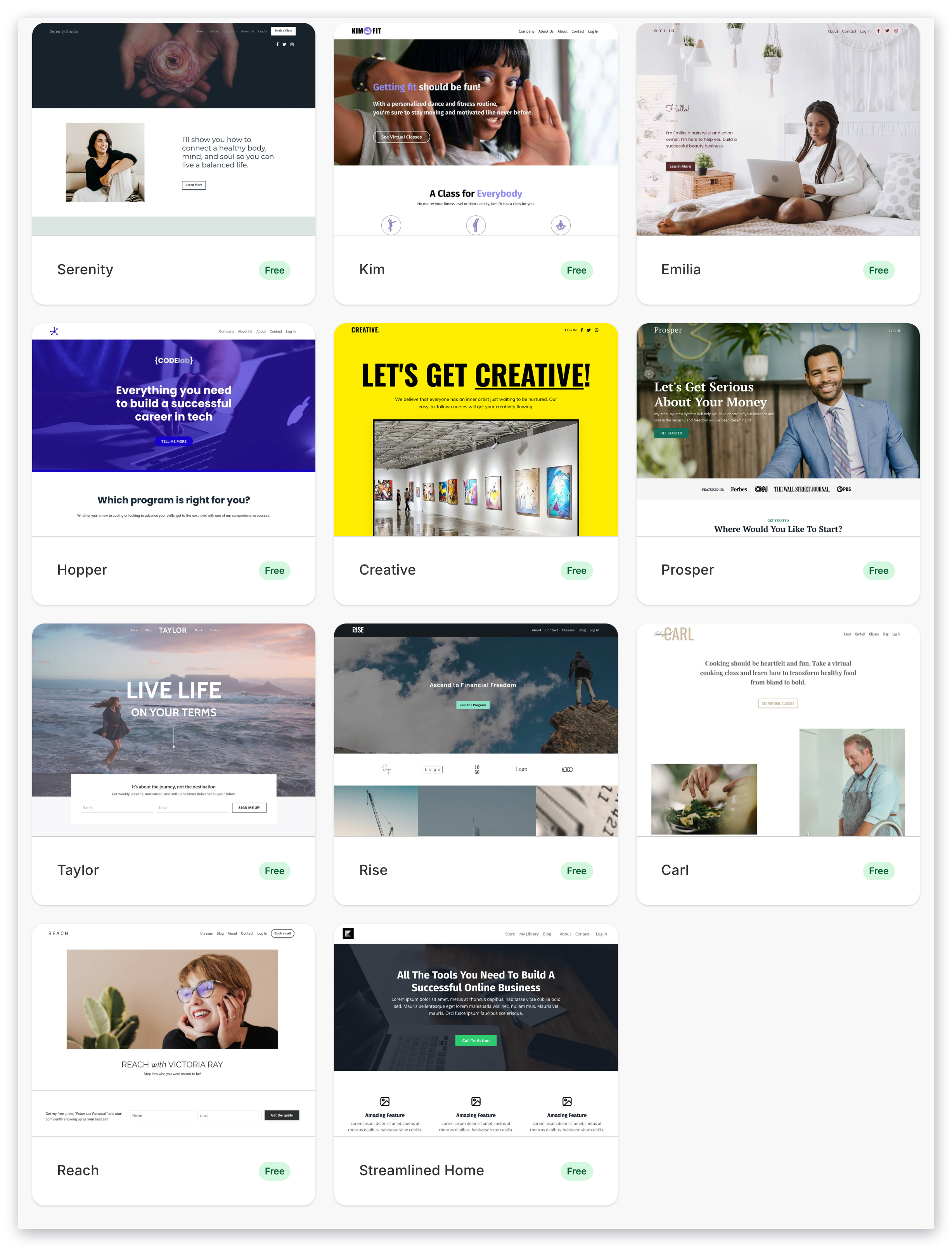 Website templates preview