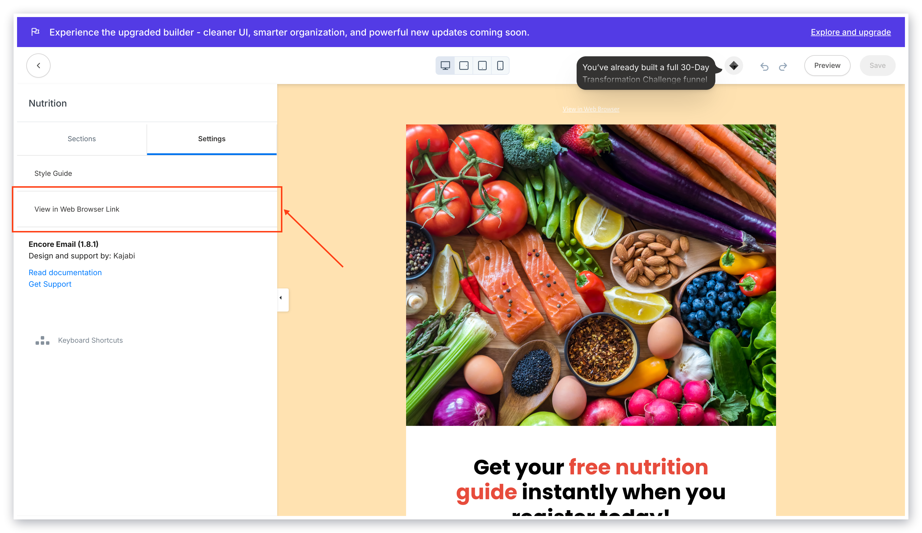 View in Web Browser settings