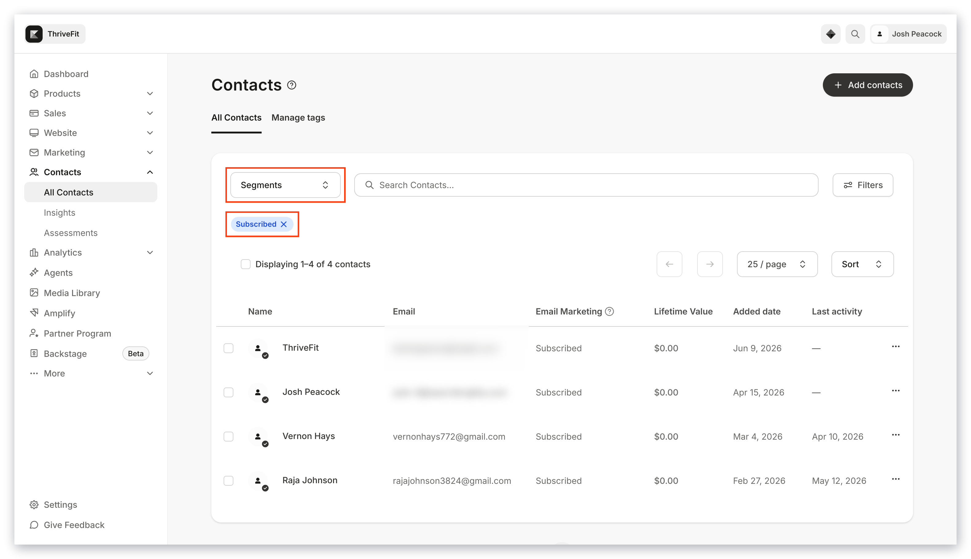 Segmenting contacts