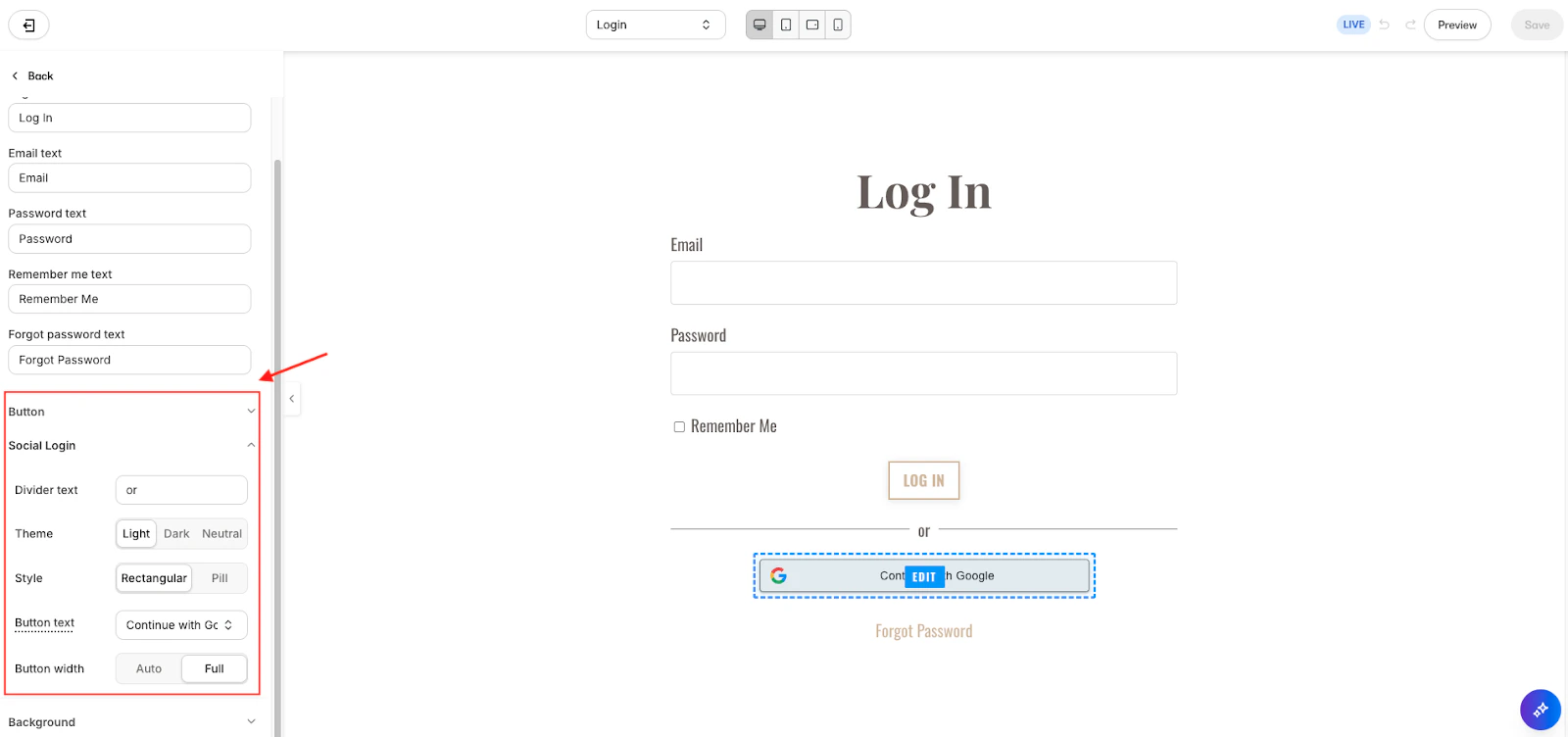 Google button customization