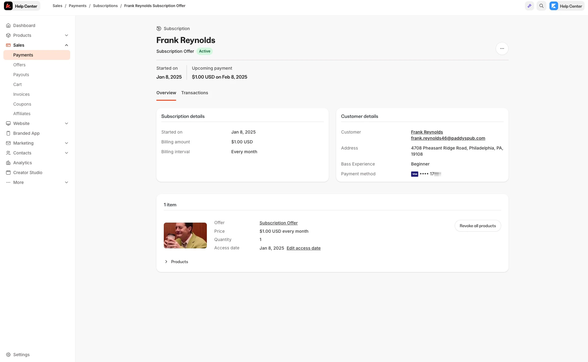 Subscription details