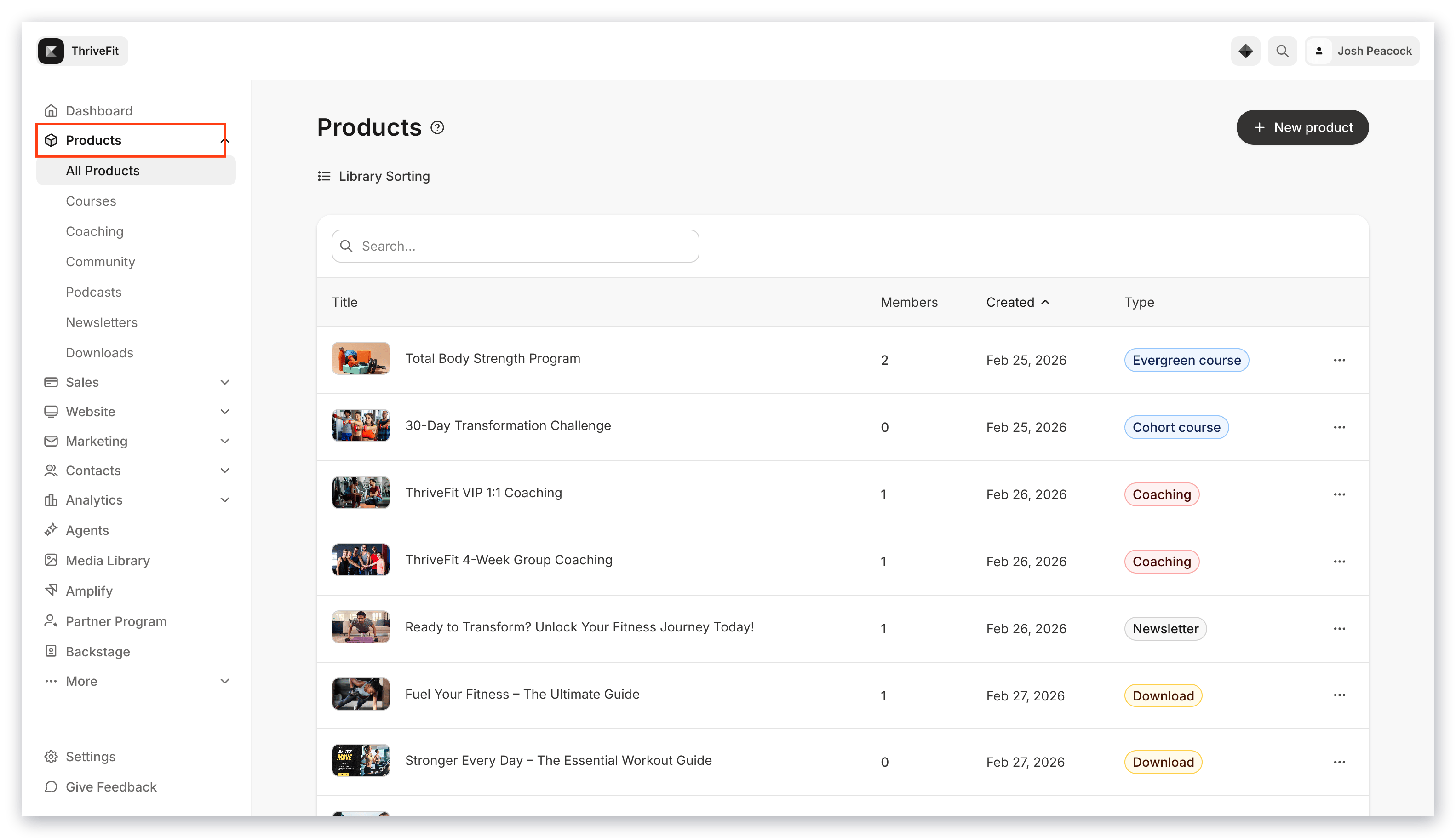 Products list