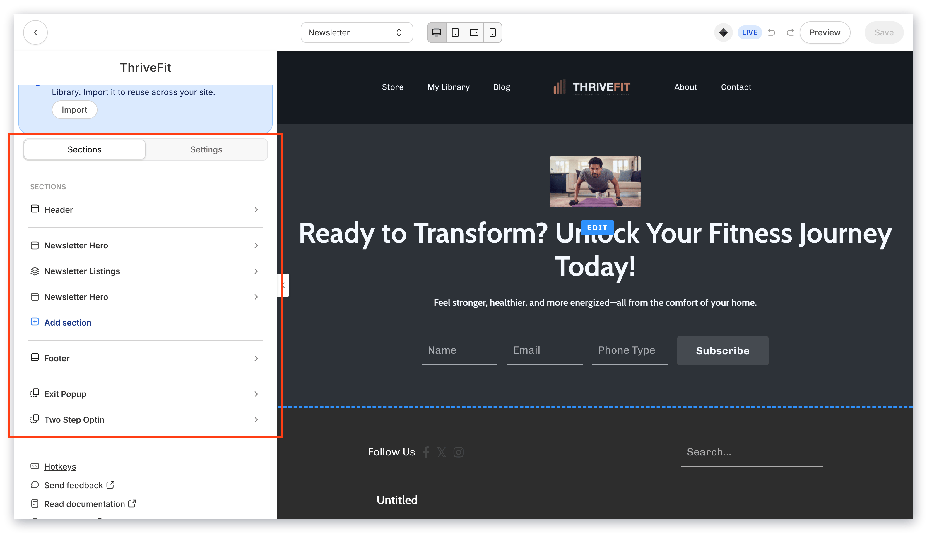 Newsletter customization sidebar