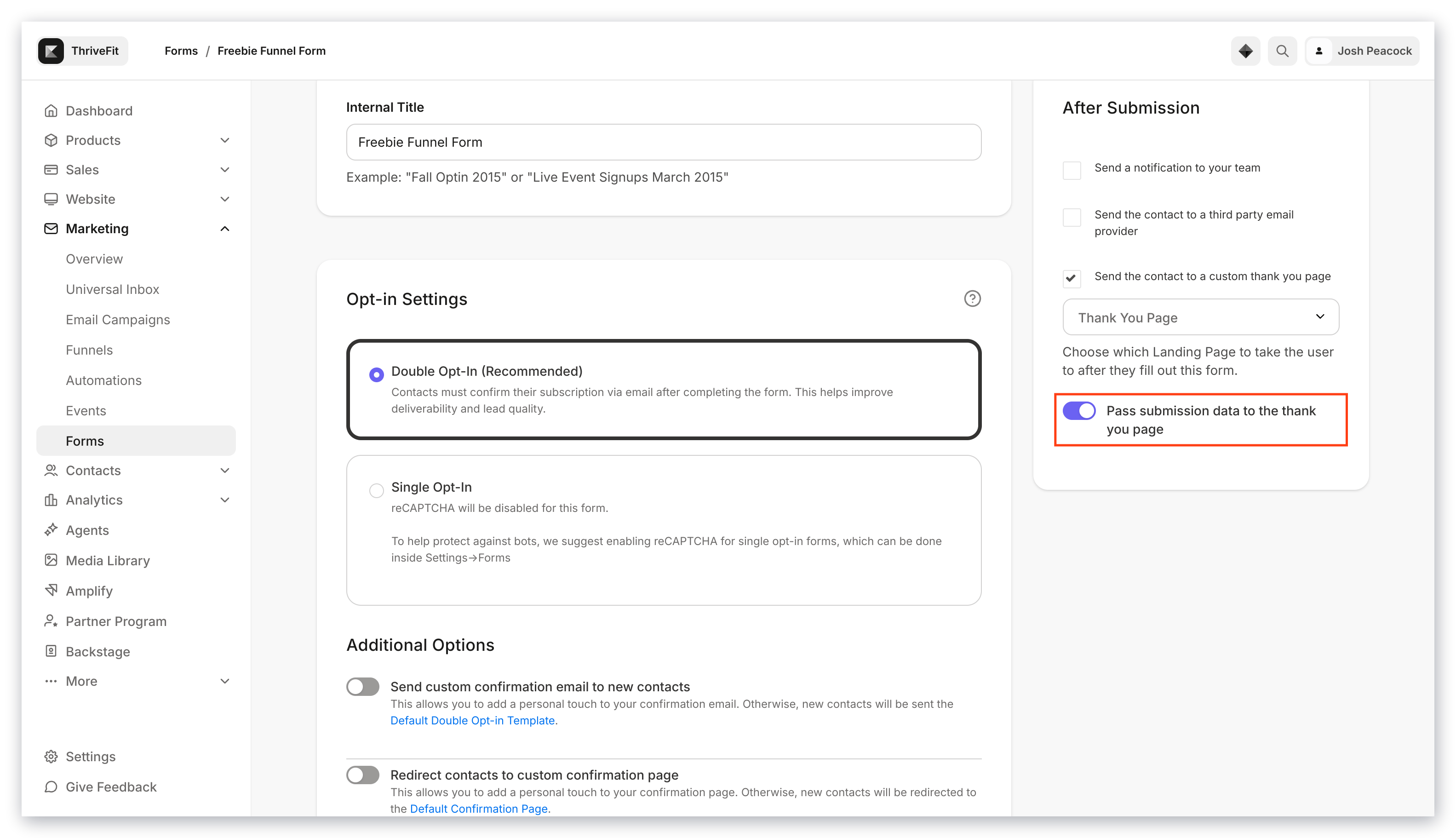 Pass submission data setting