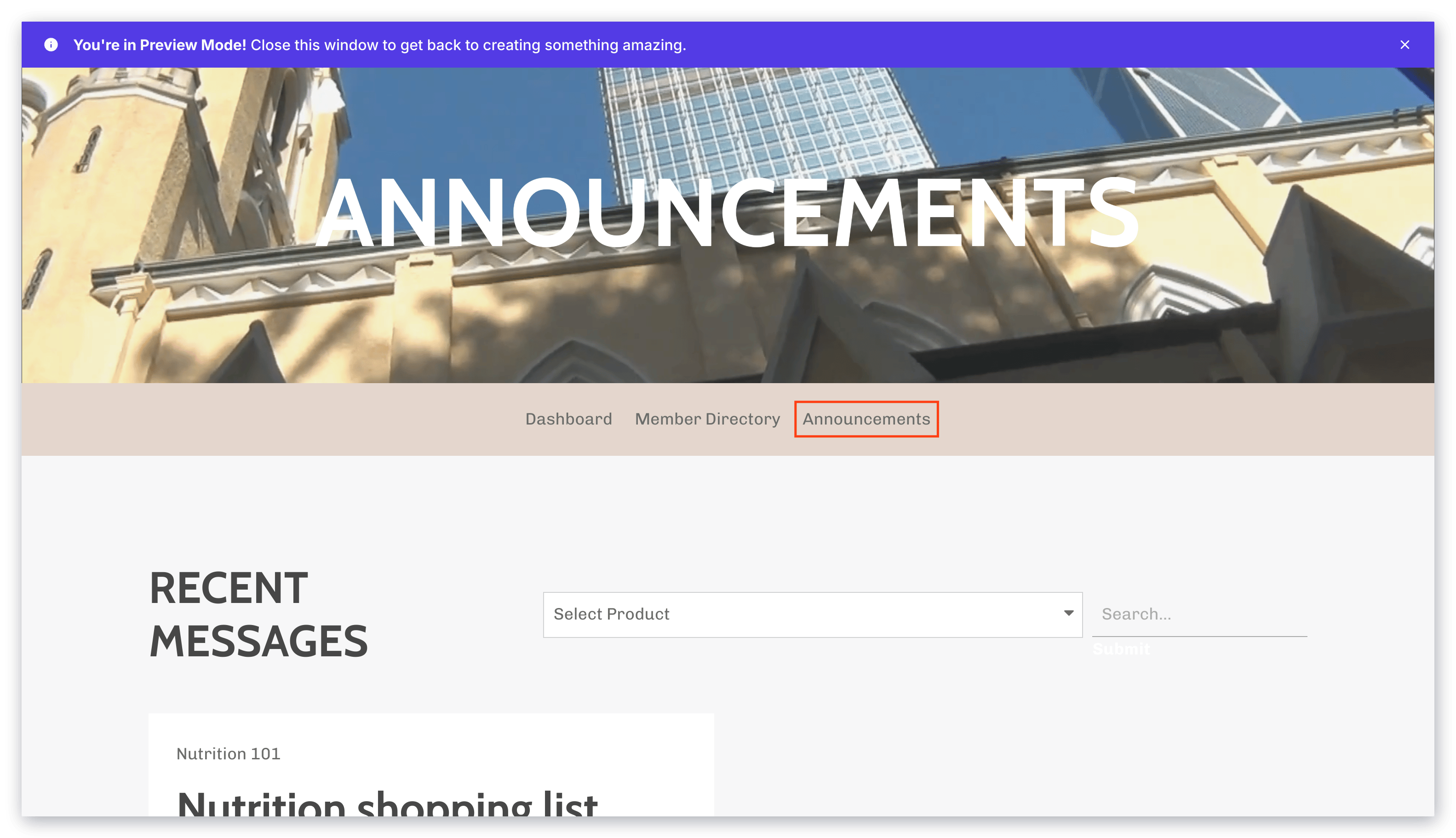Announcements tab