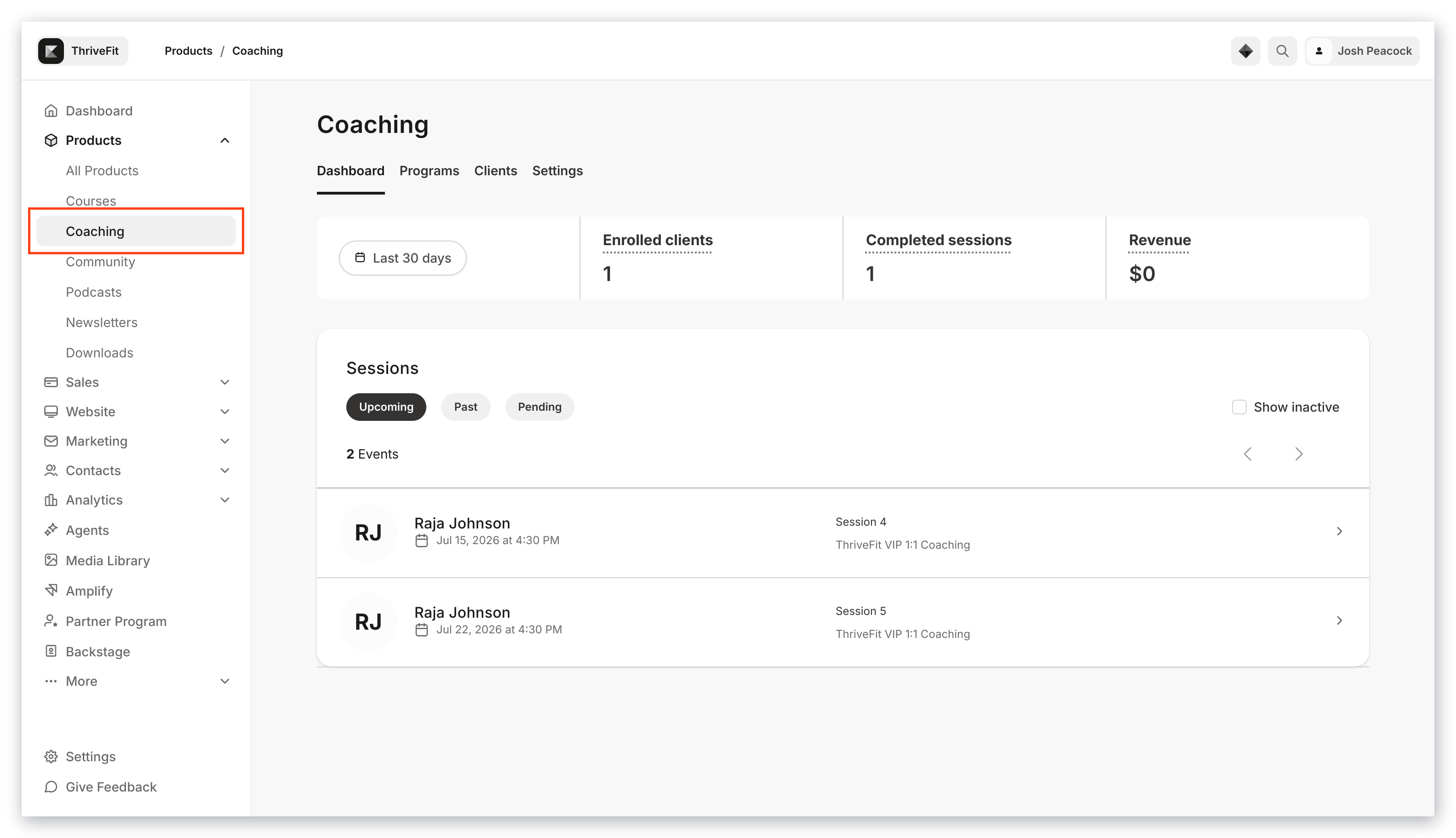 Coaching Menu