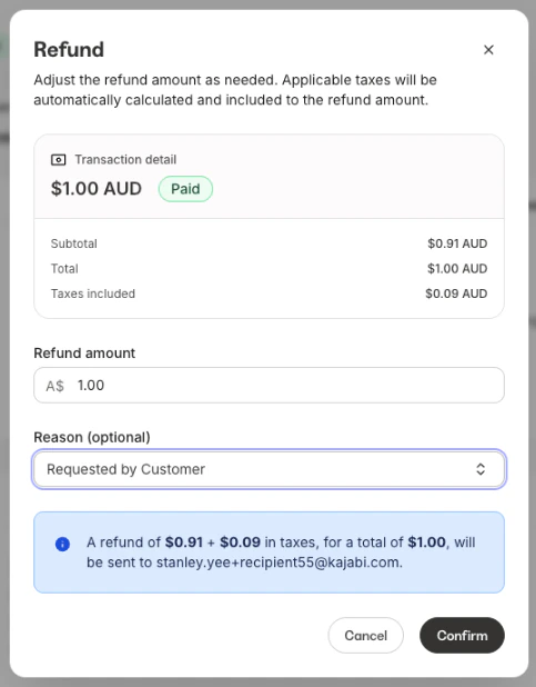 Tax-inclusive refund example
