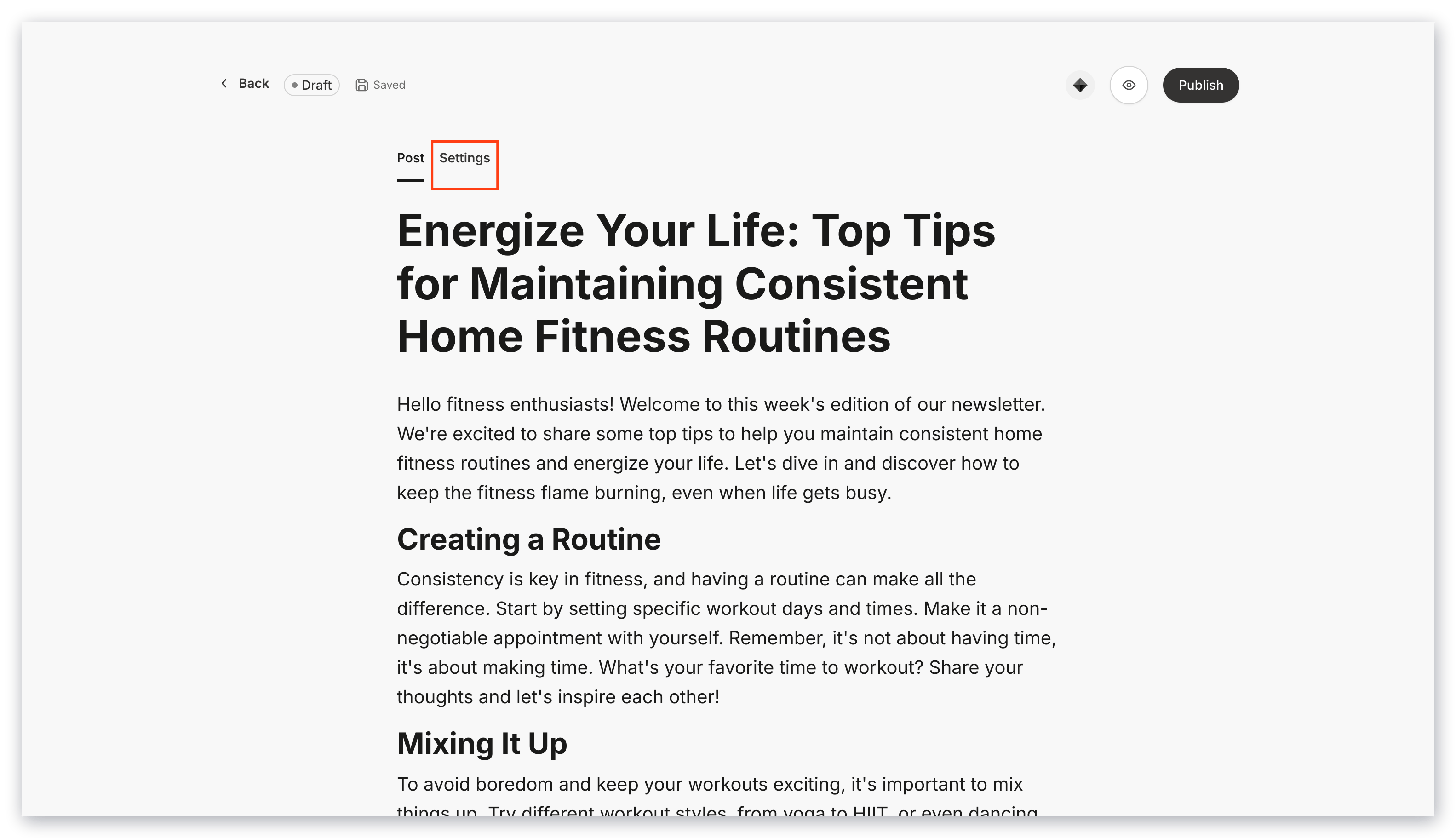 Newsletter post settings