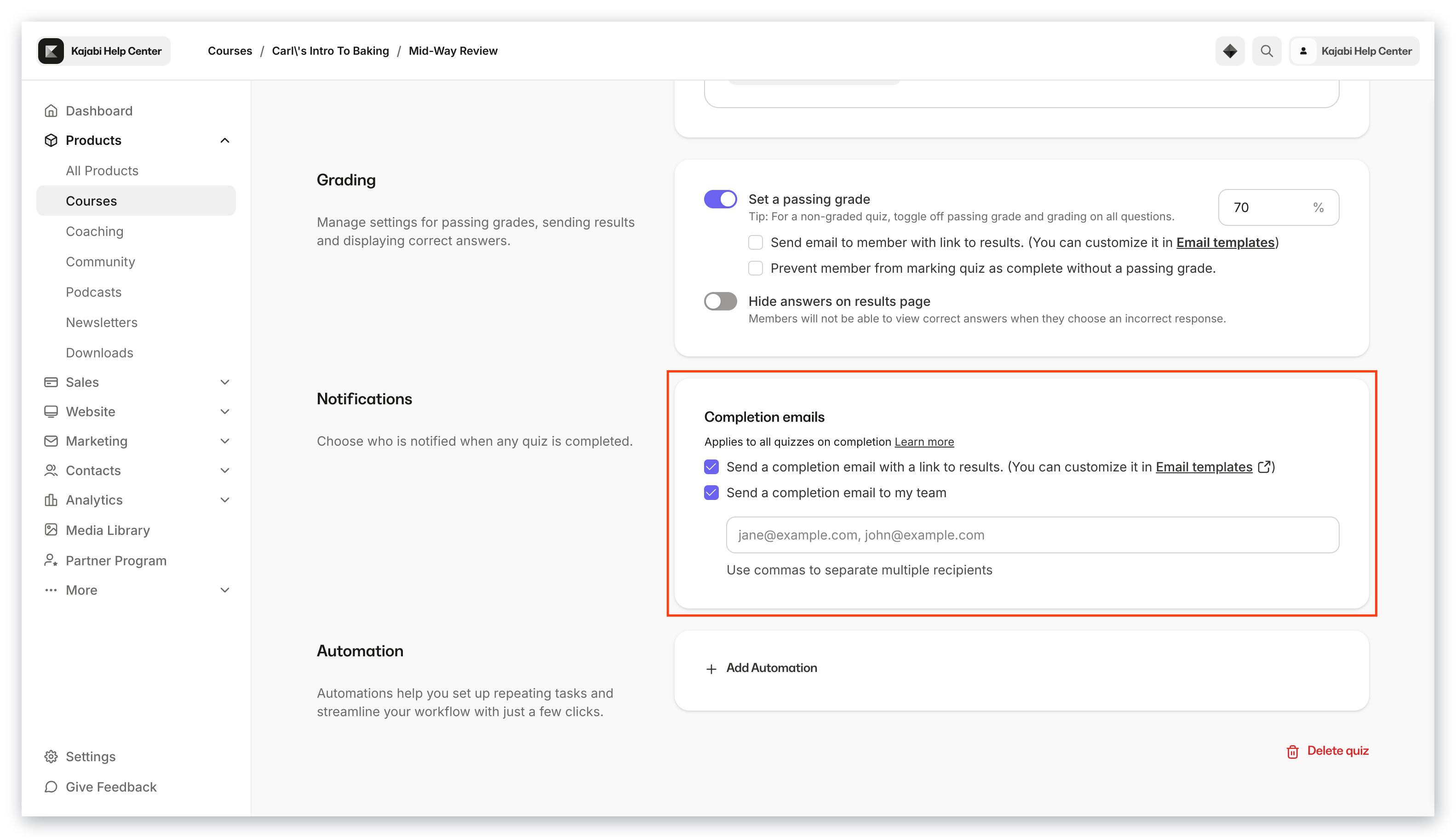 Notification settings