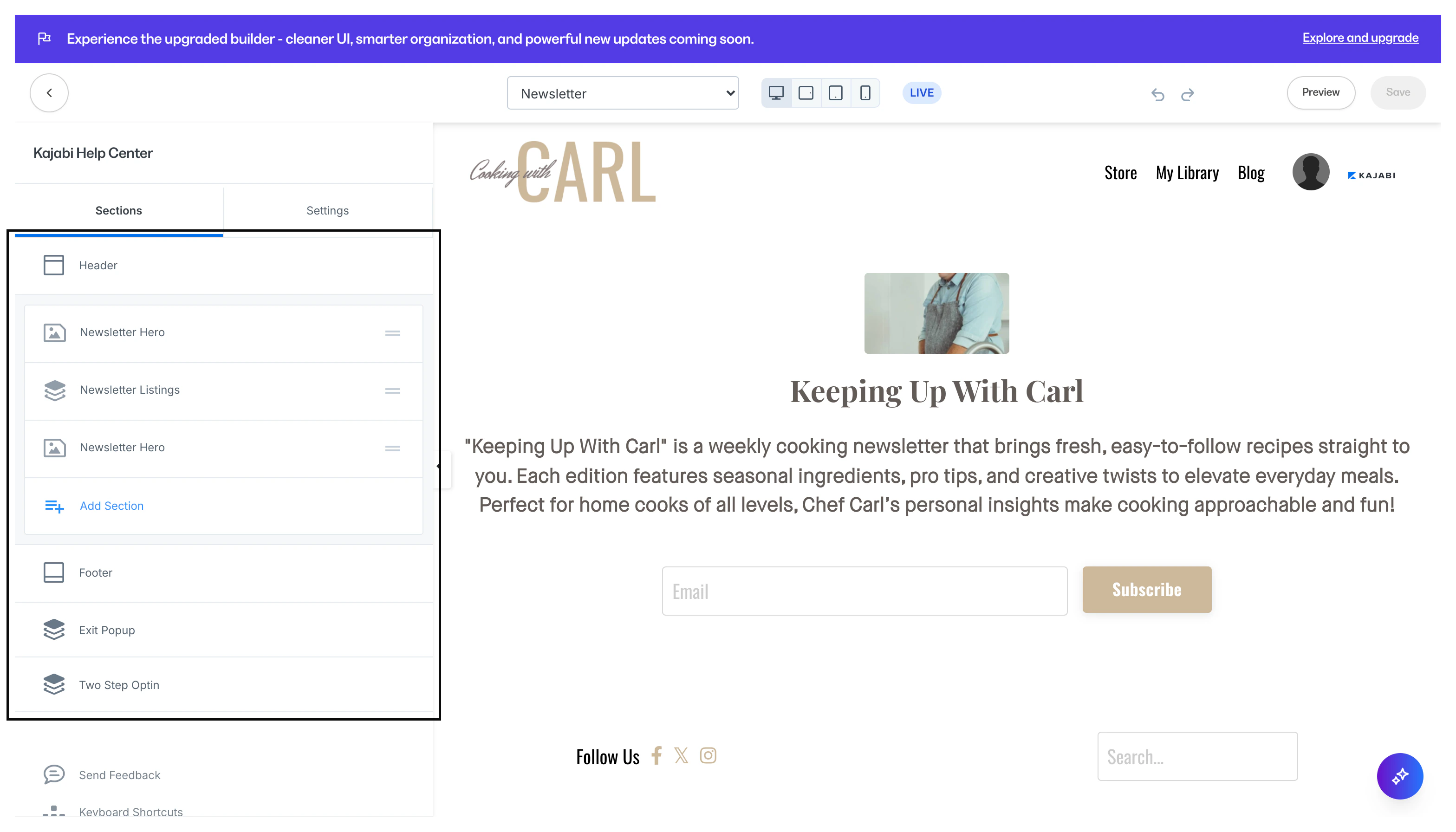 Newsletter customization sidebar