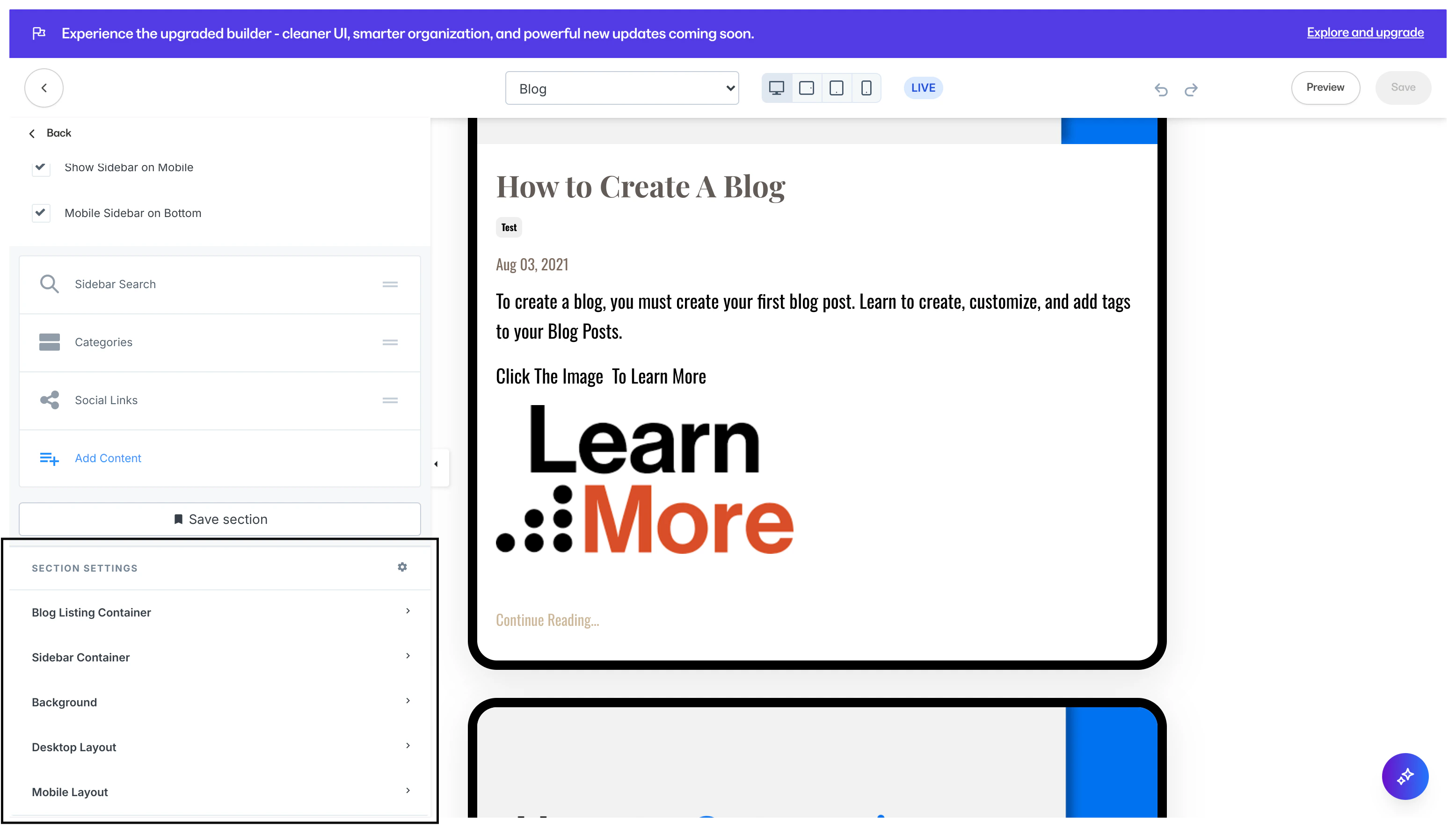 Sidebar Container settings