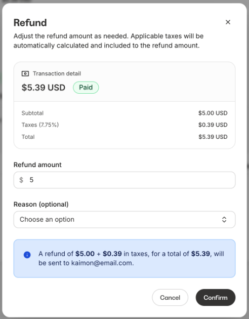 Tax-exclusive refund example