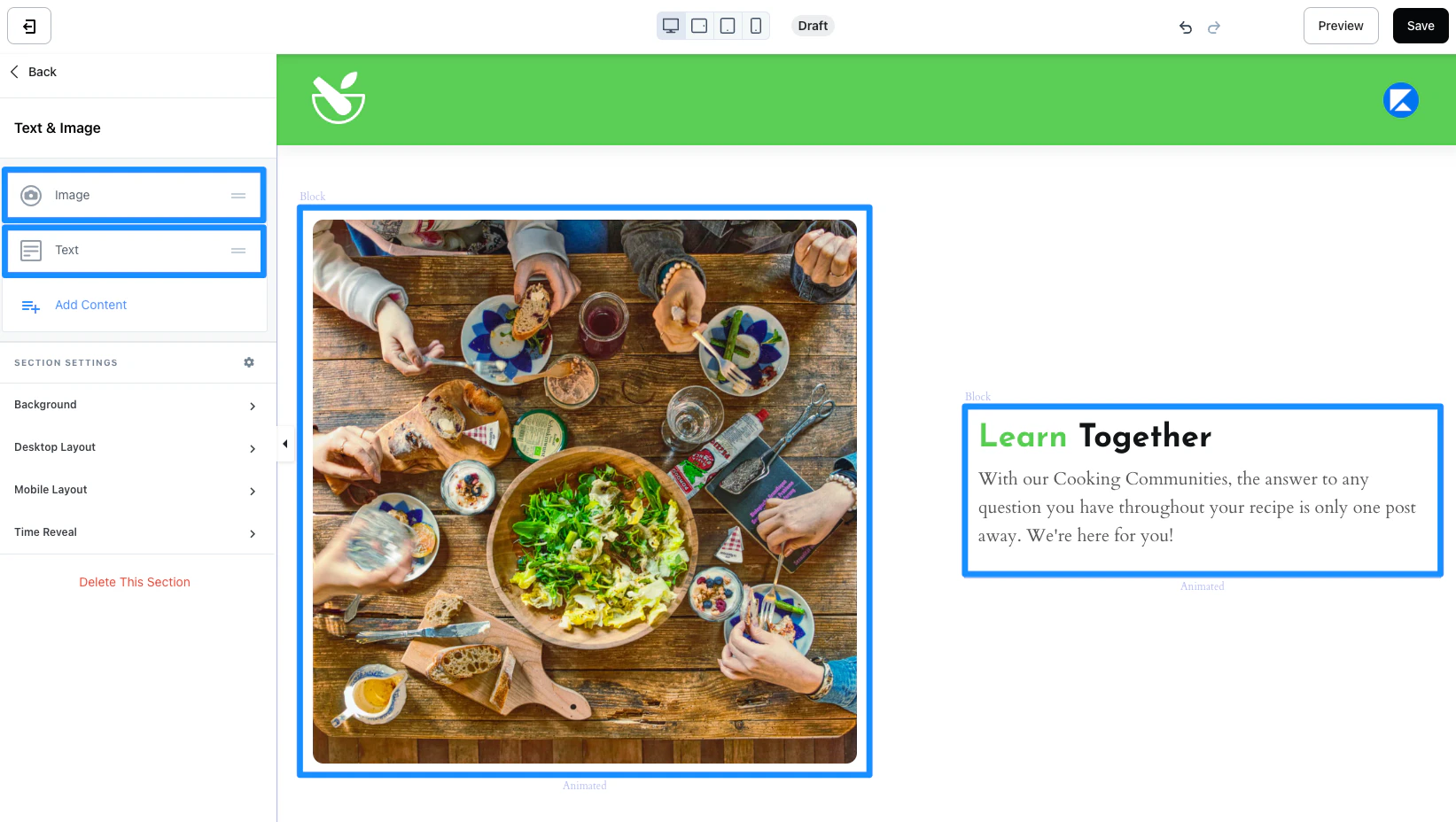 Text & Image section example