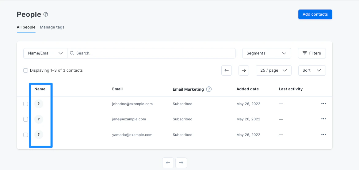 Contact names not displayed