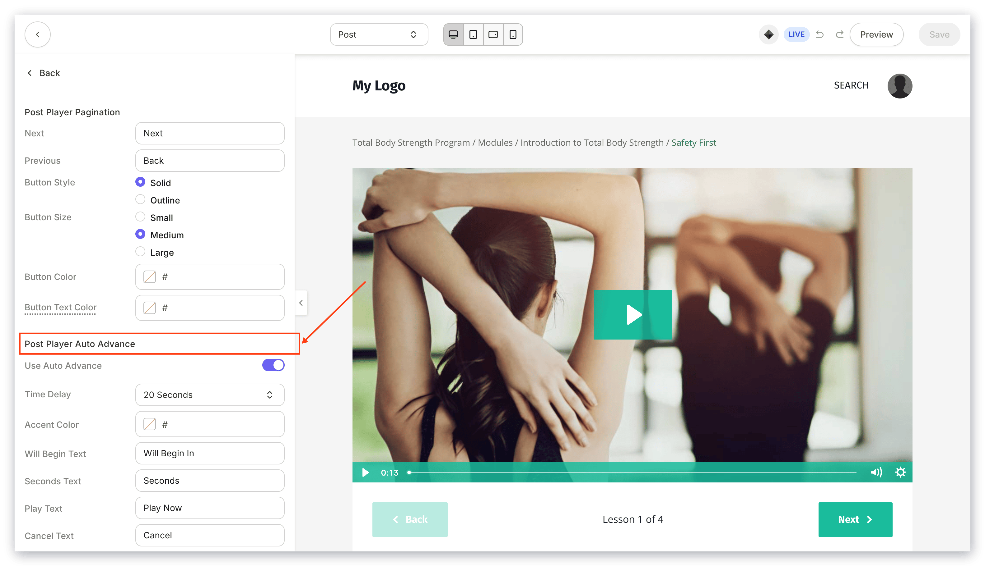 Auto advance example