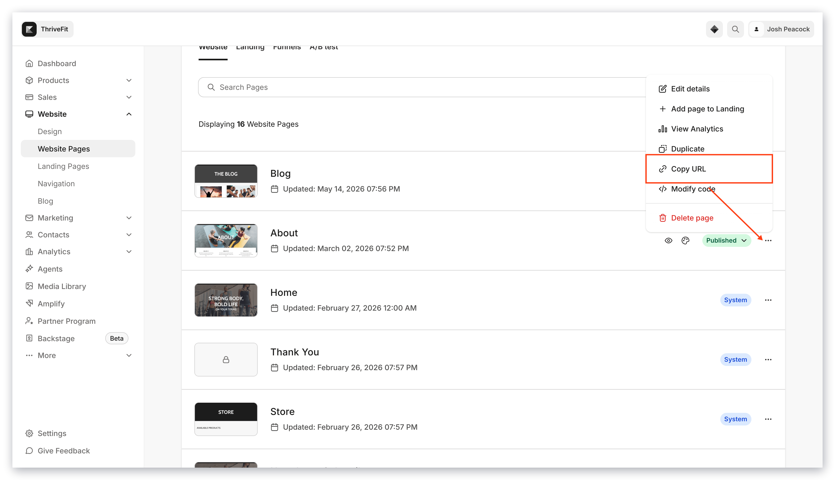 Copy Landing Page URL