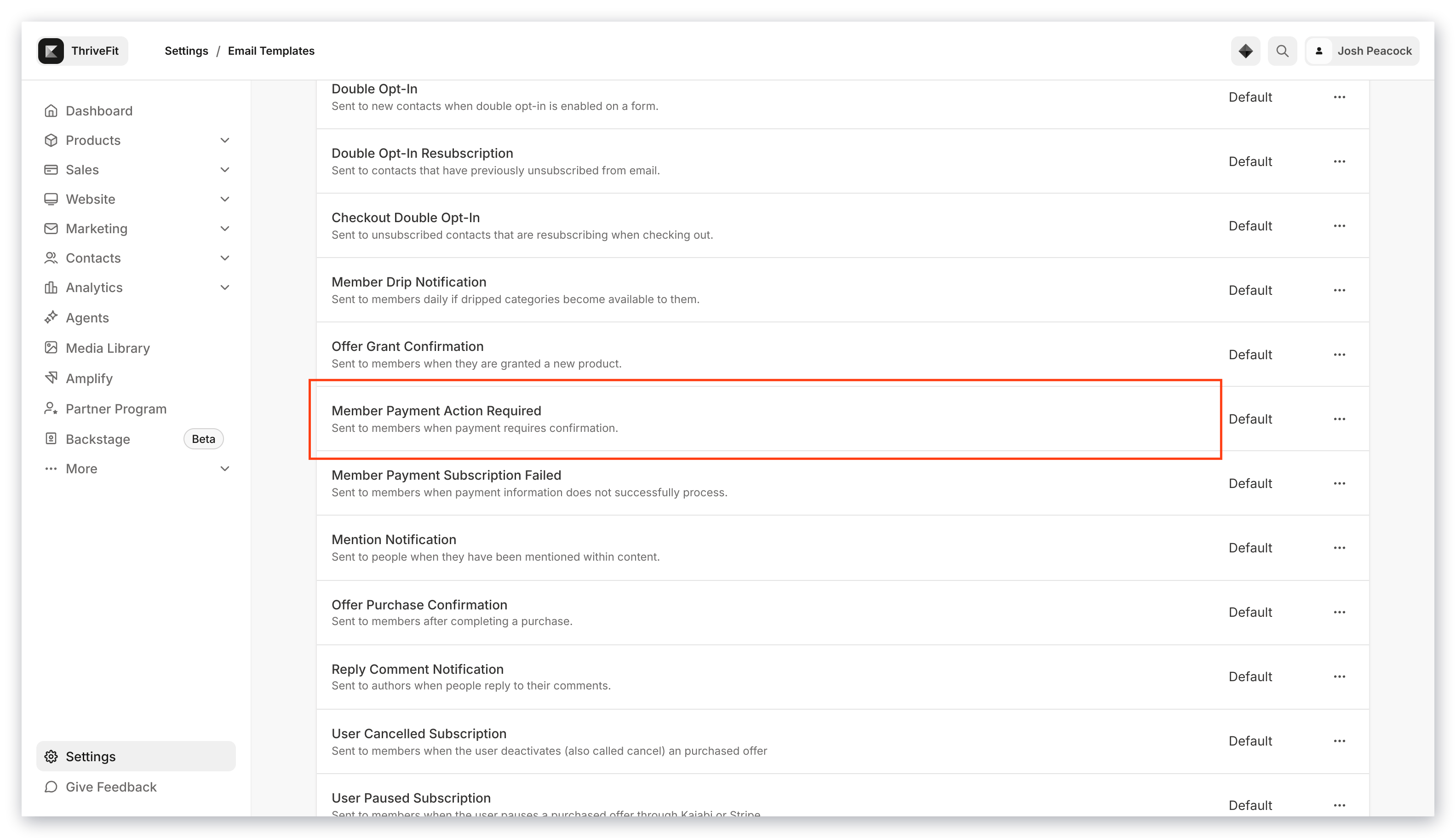 Email template settings