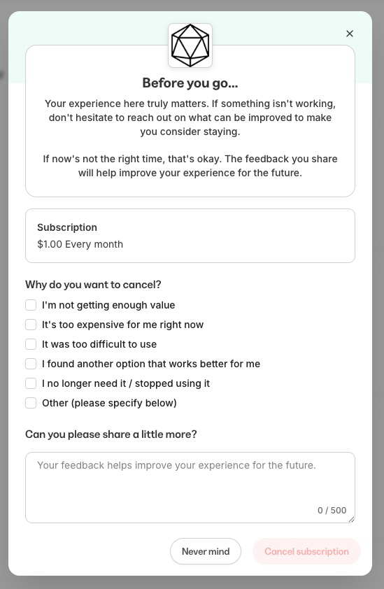 Cancel subscription option