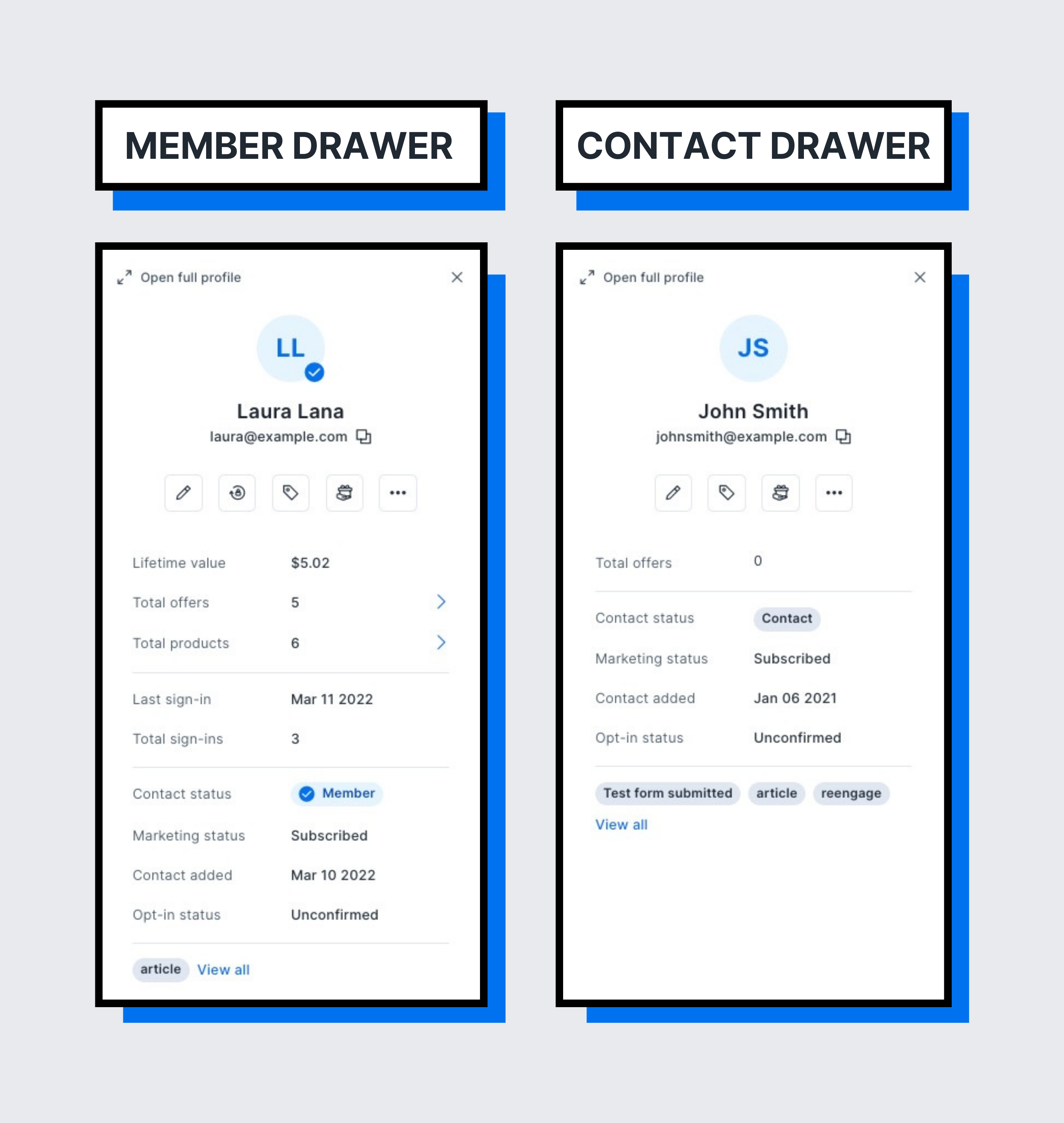 Contact vs Member Drawer