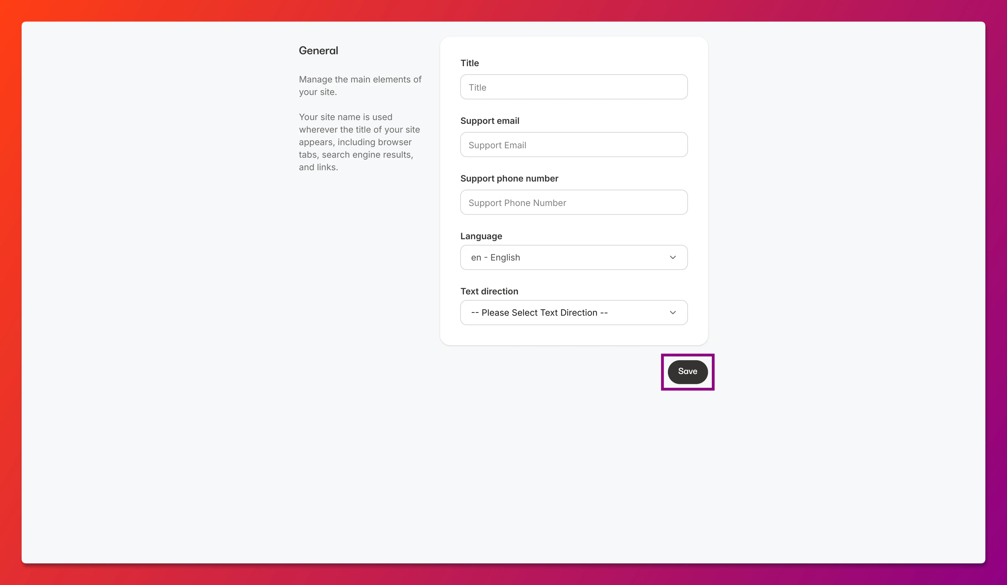 New site details form