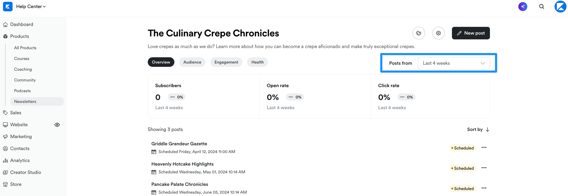 Analytics time frame selector
