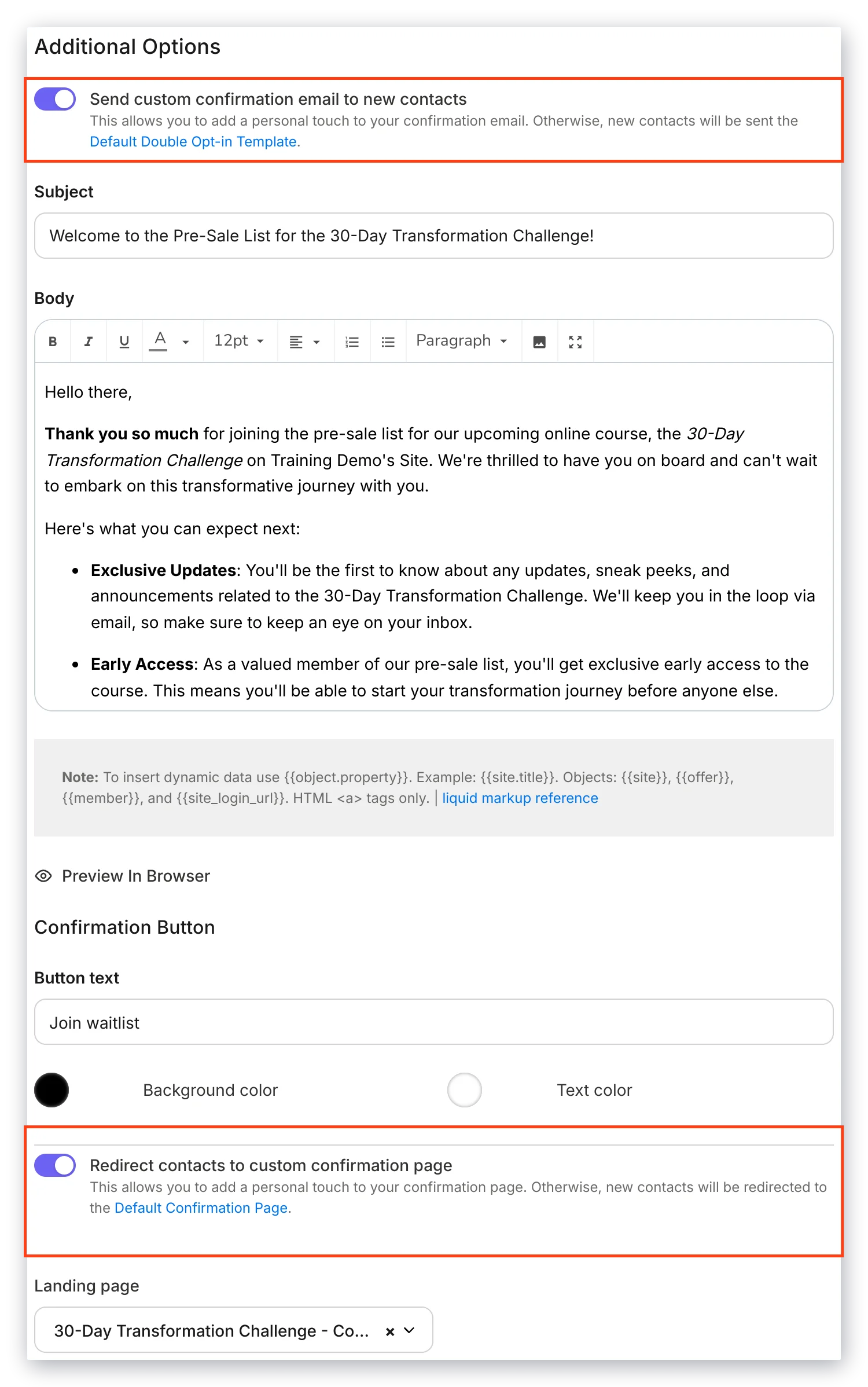 Double opt-in customizations