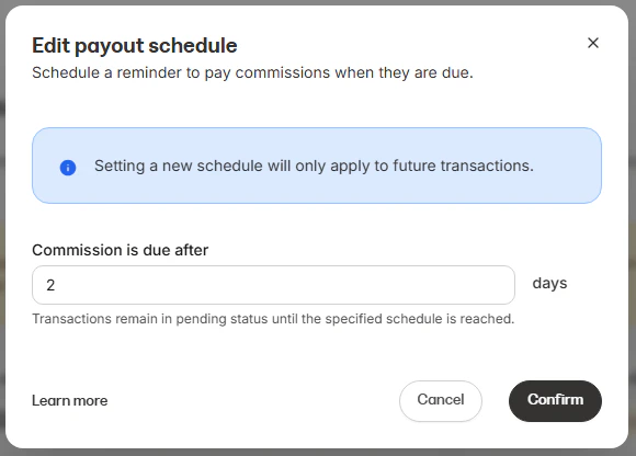 Commission due day settings