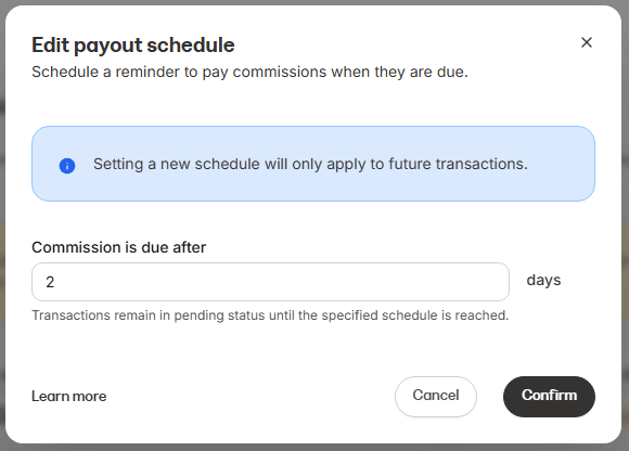 Commission due day settings