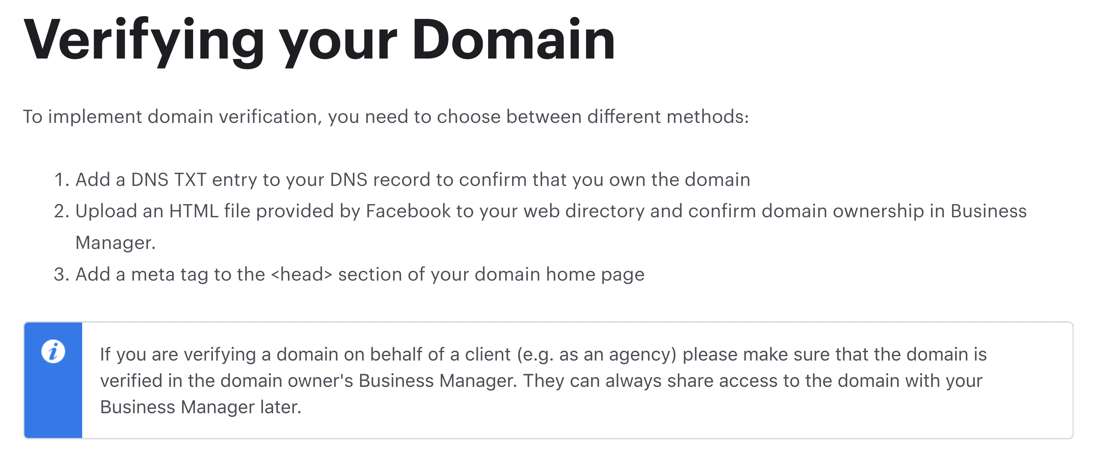 Facebook domain verification methods