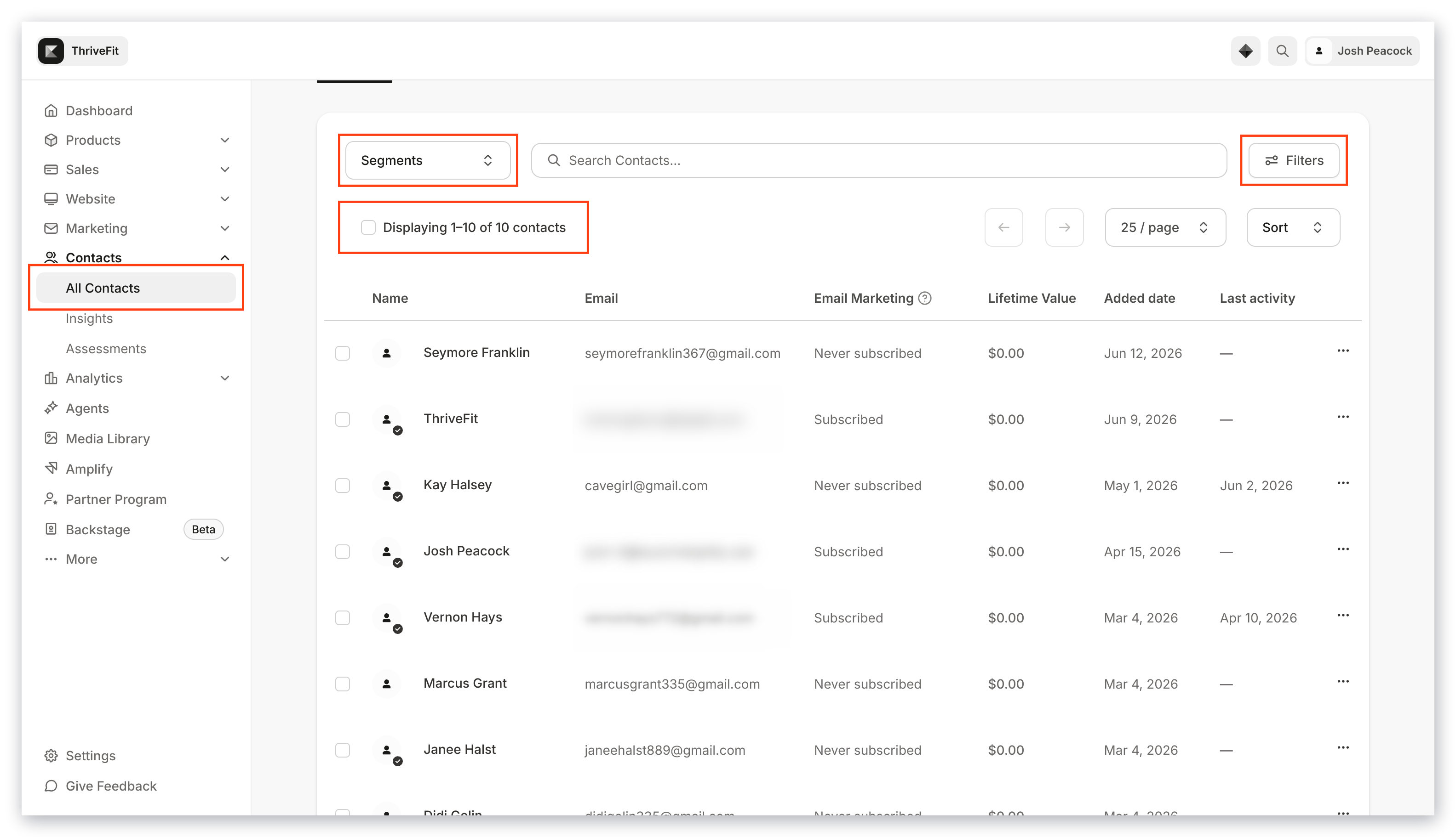 Select multiple contacts