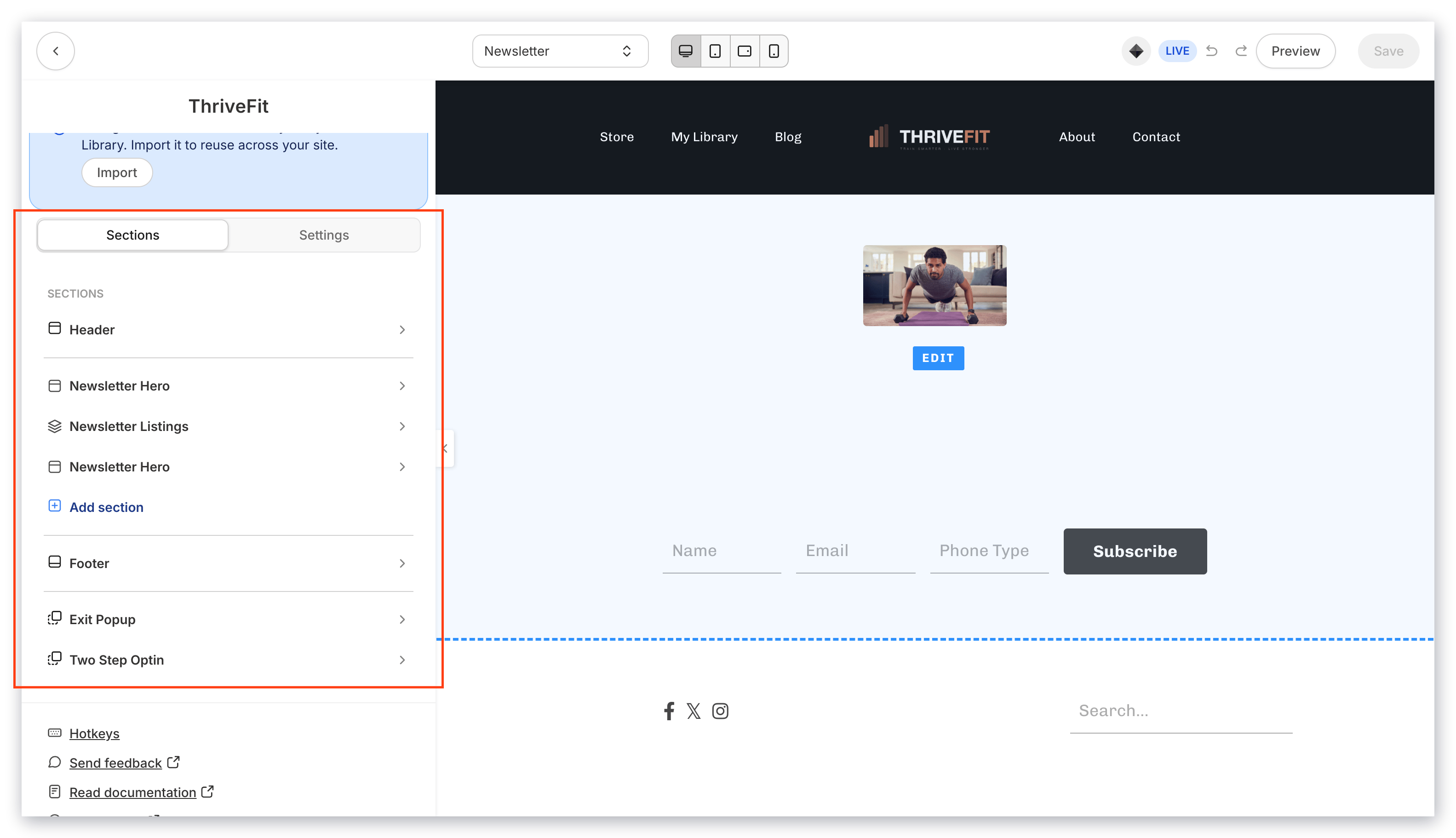 Newsletter customization sidebar